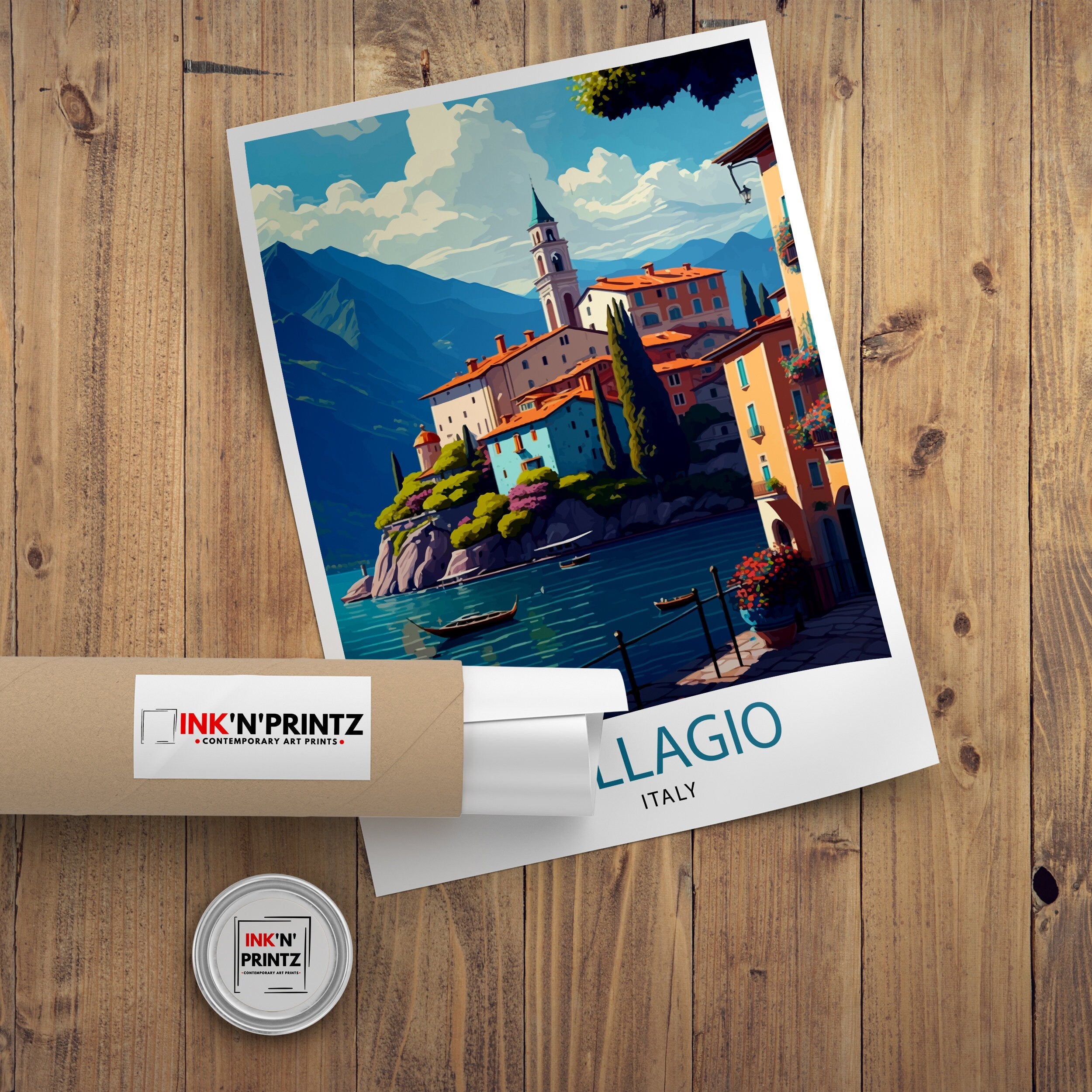 Bellagio Italy Art Print: Lakeside Illustration, Travel Poster