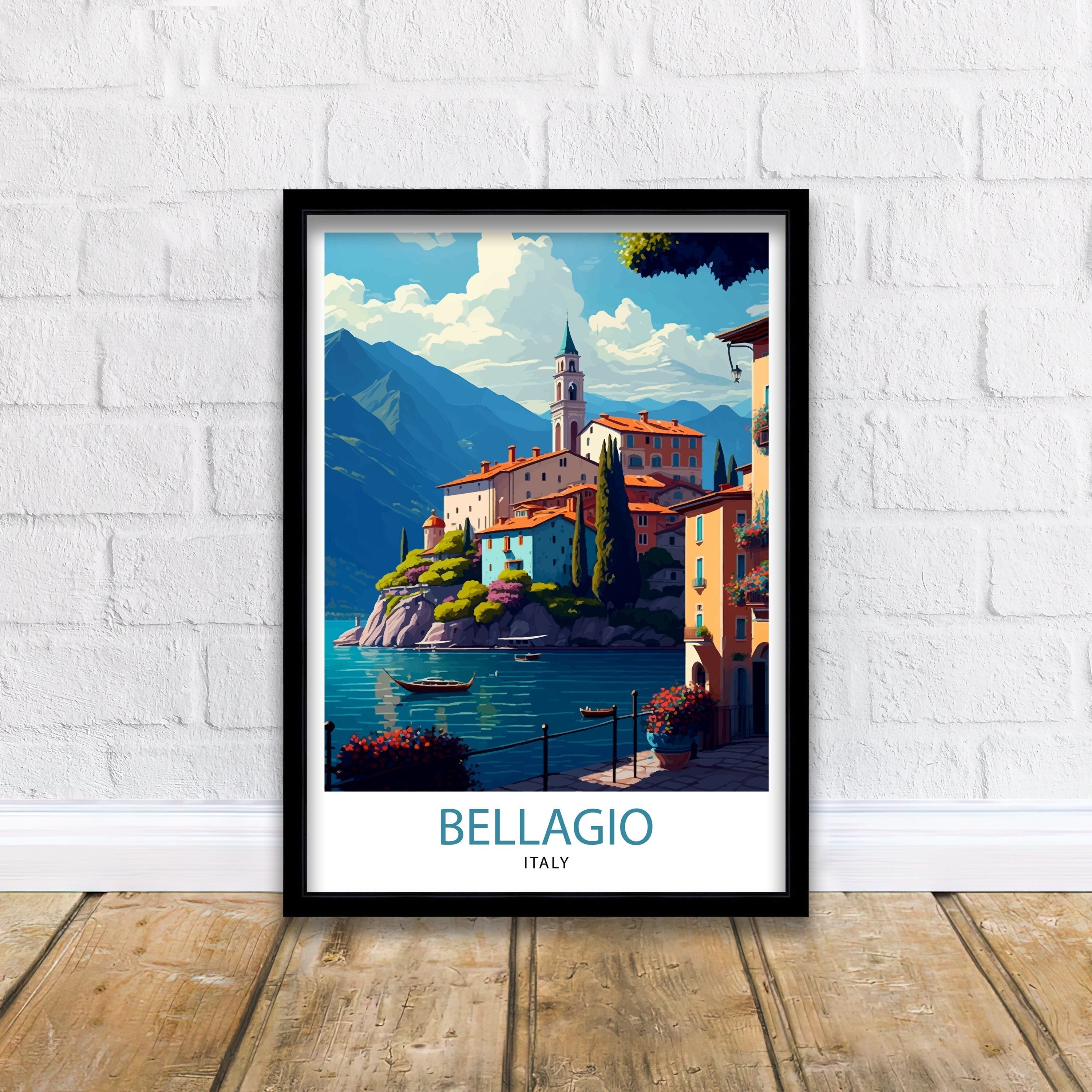 Bellagio Italy Art Print: Lakeside Illustration, Travel Poster
