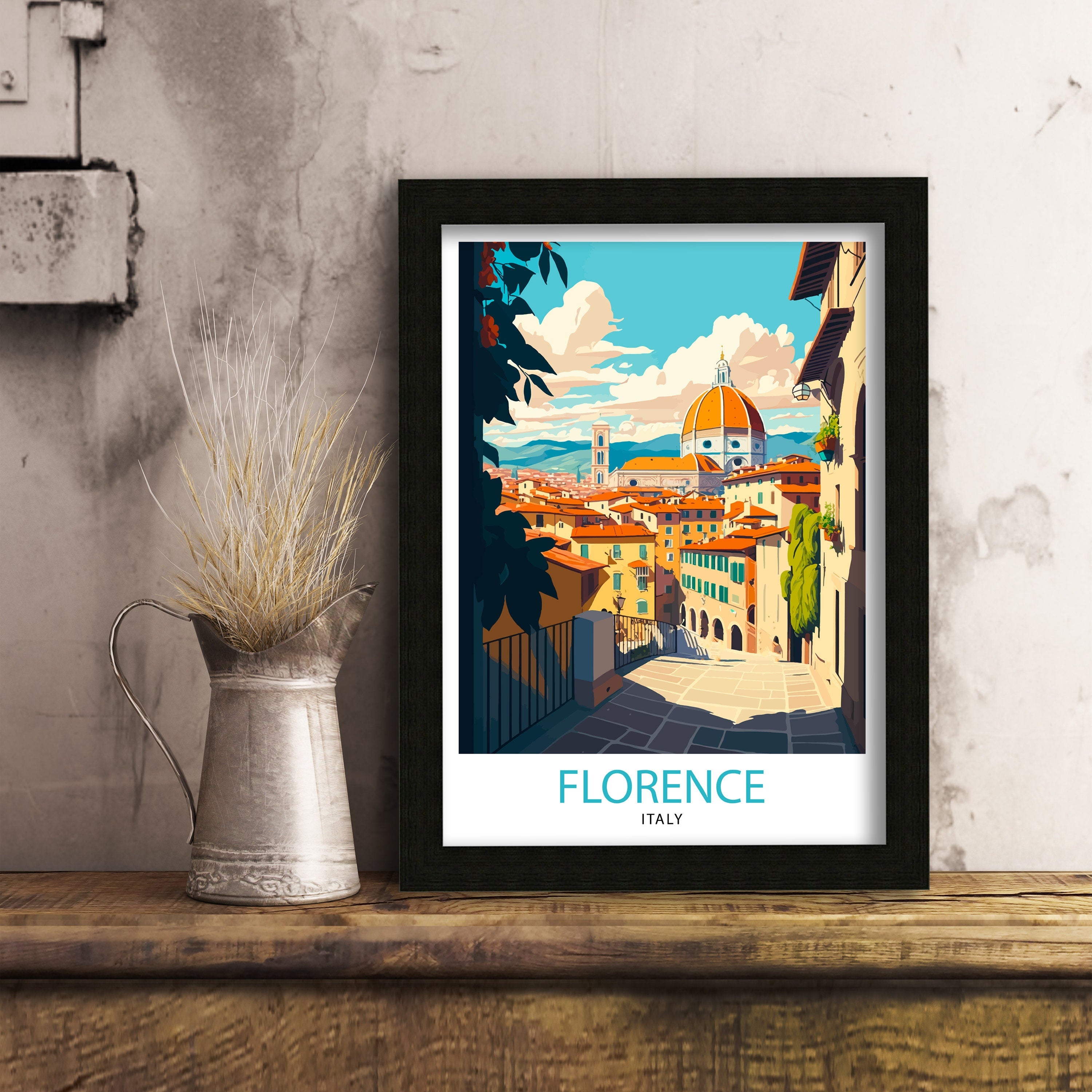 Florence Italy Travel Poster: Cityscape Art Print
