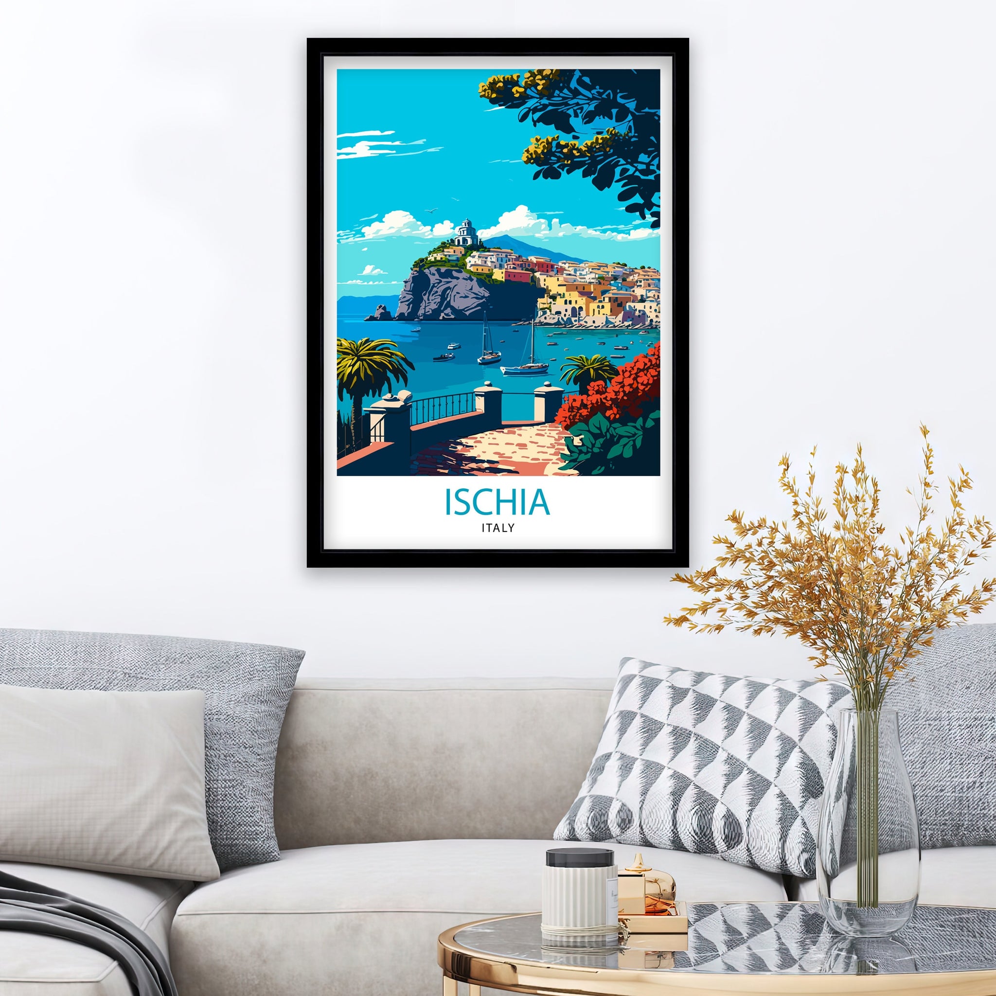 Ischia Italy Travel Poster, Island Illustration Print