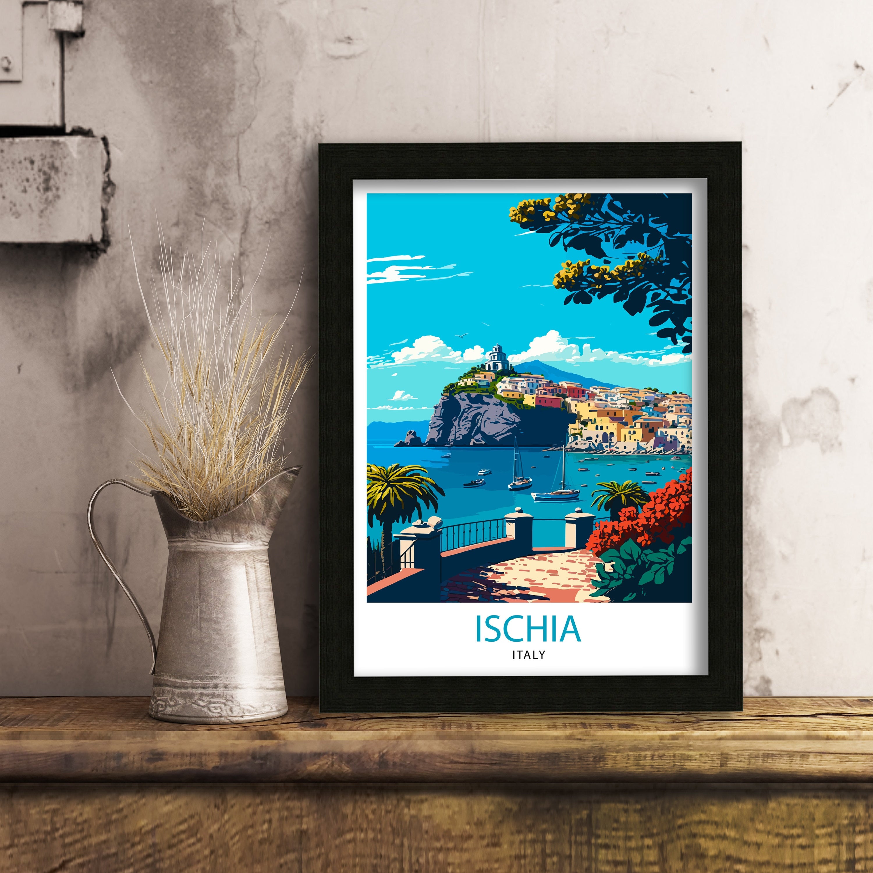 Ischia Italy Travel Poster, Island Illustration Print