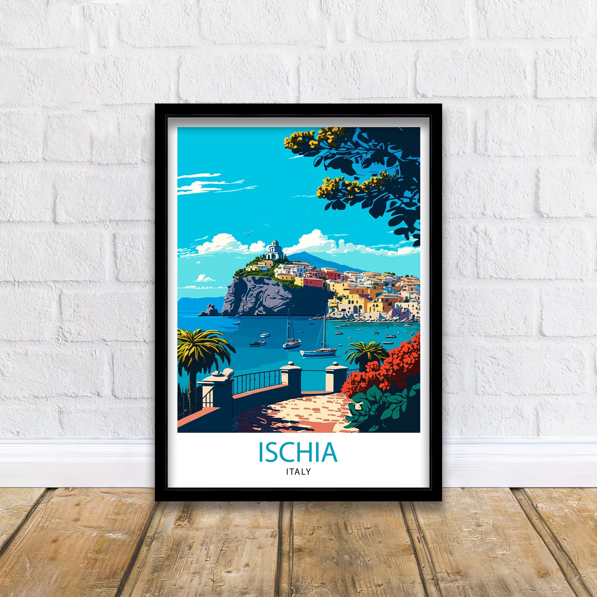 Ischia Italy Travel Poster, Island Illustration Print