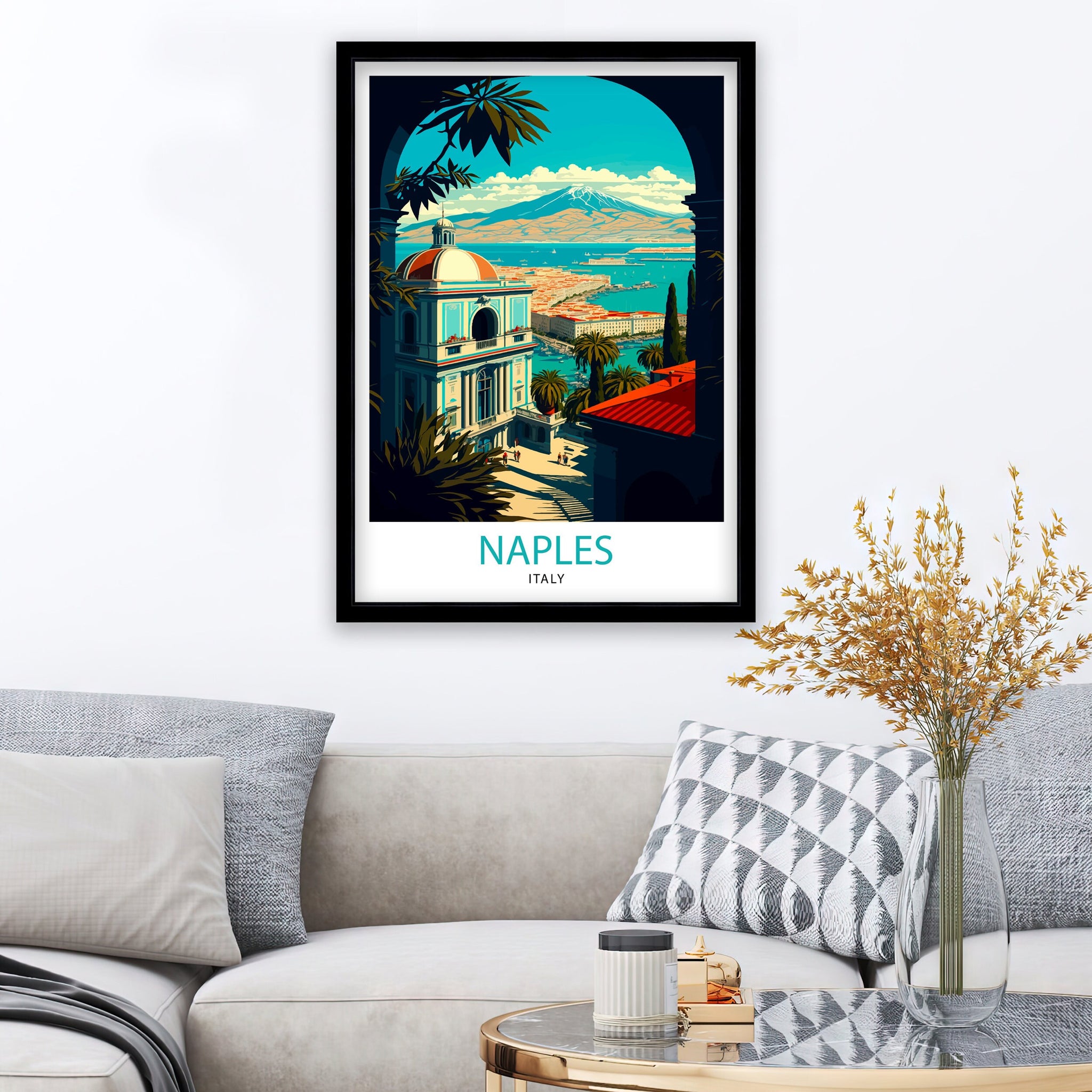 Naples Italy Art Print, Colorful Cityscape Illustration