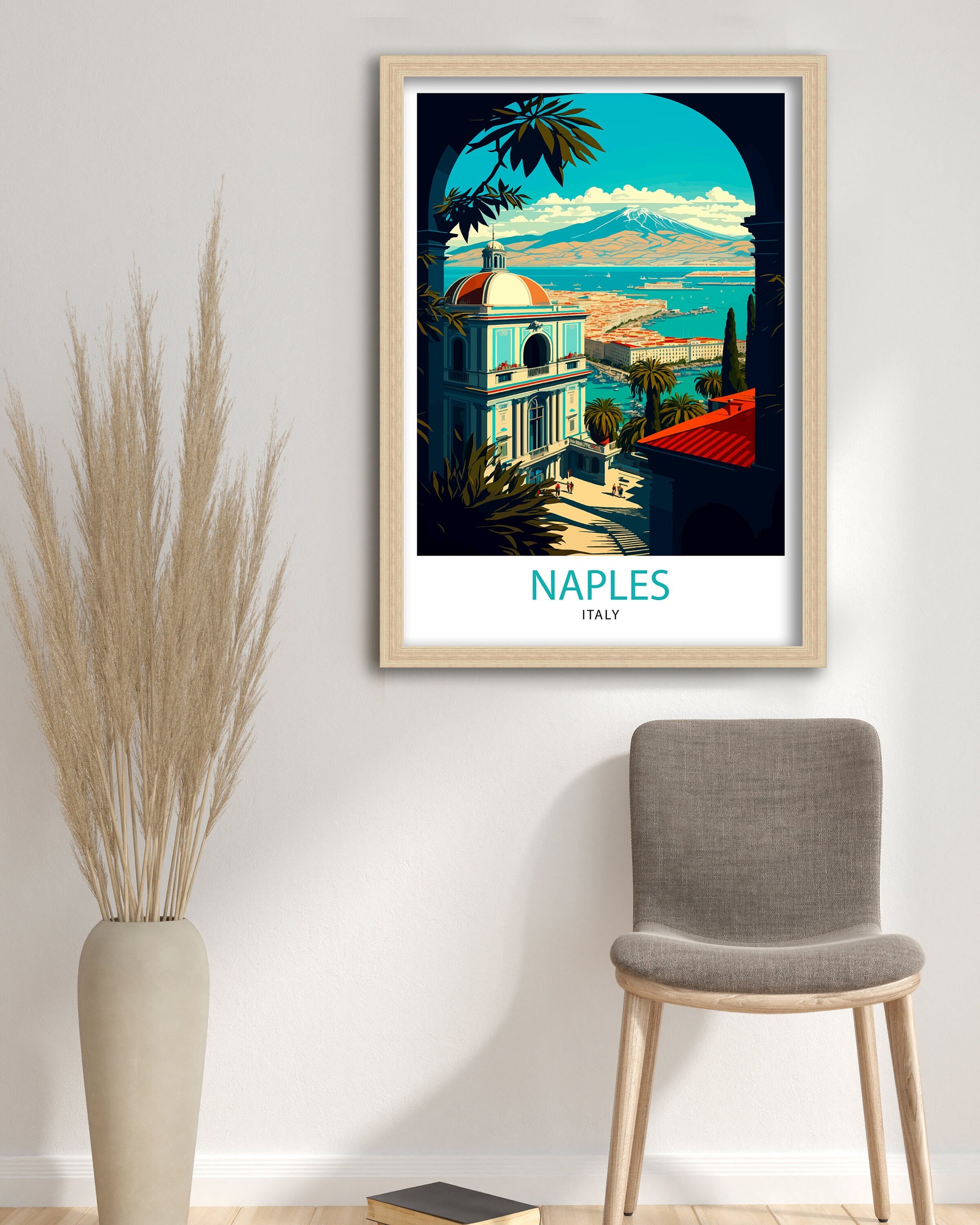 Naples Italy Art Print, Colorful Cityscape Illustration