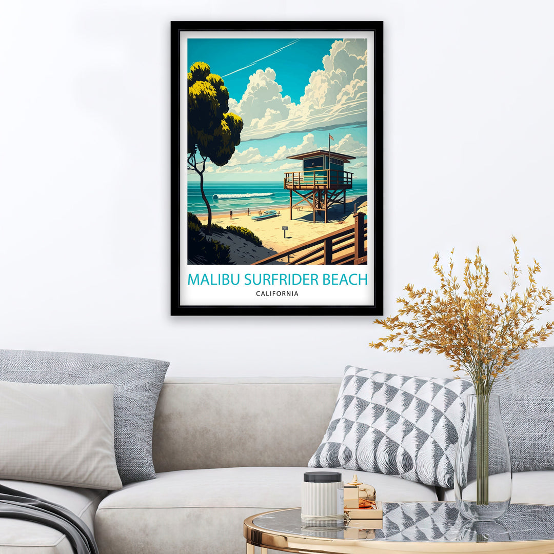 Malibu Surfrider Beach Travel Poster Malibu Surfrider Beach Wall Art California Travel Poster Malibu Surfrider Beach Illustration