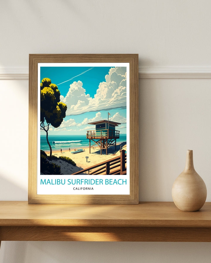 Malibu Surfrider Beach Travel Poster Malibu Surfrider Beach Wall Art California Travel Poster Malibu Surfrider Beach Illustration