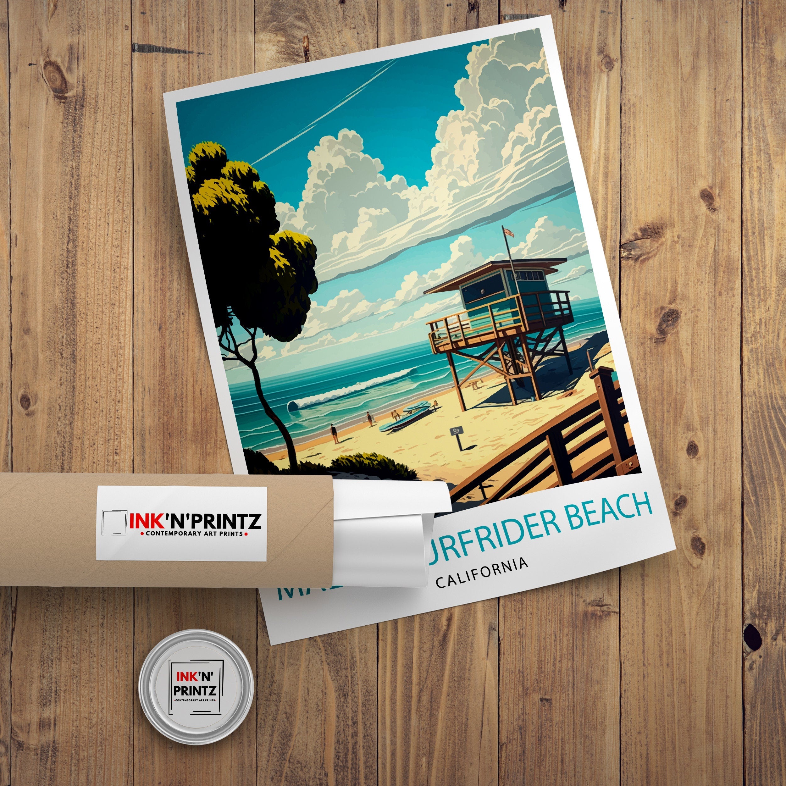 Malibu Surfrider Beach Art Print | California Travel Poster