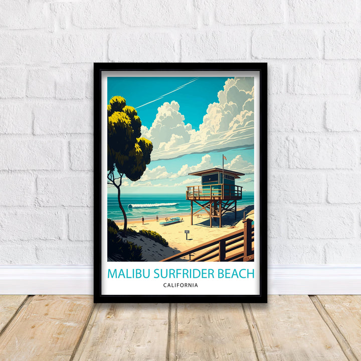 Malibu Surfrider Beach Travel Poster Malibu Surfrider Beach Wall Art California Travel Poster Malibu Surfrider Beach Illustration