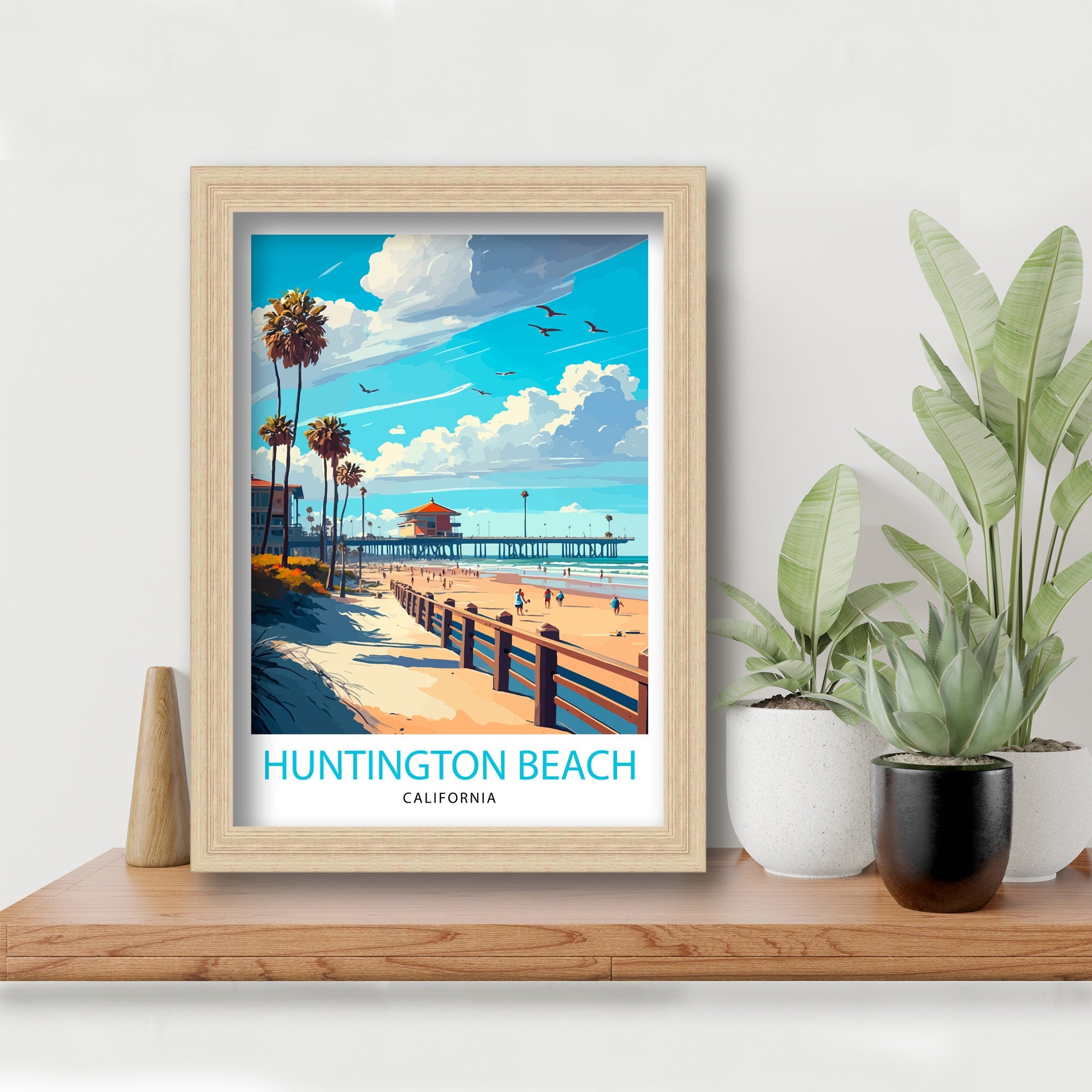 Huntington Beach Pier Art Print | California Travel Poster