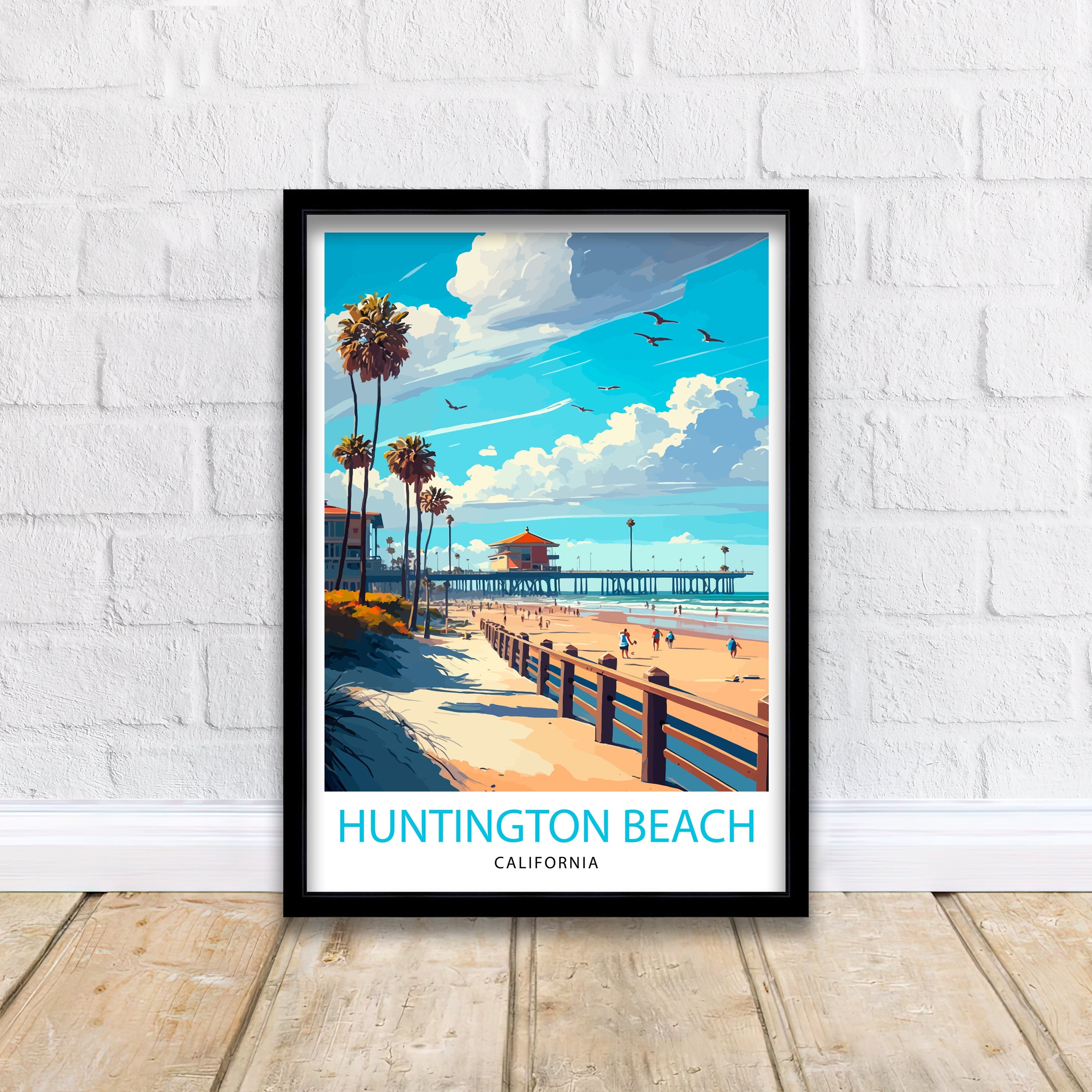 Huntington Beach Pier Art Print | California Travel Poster