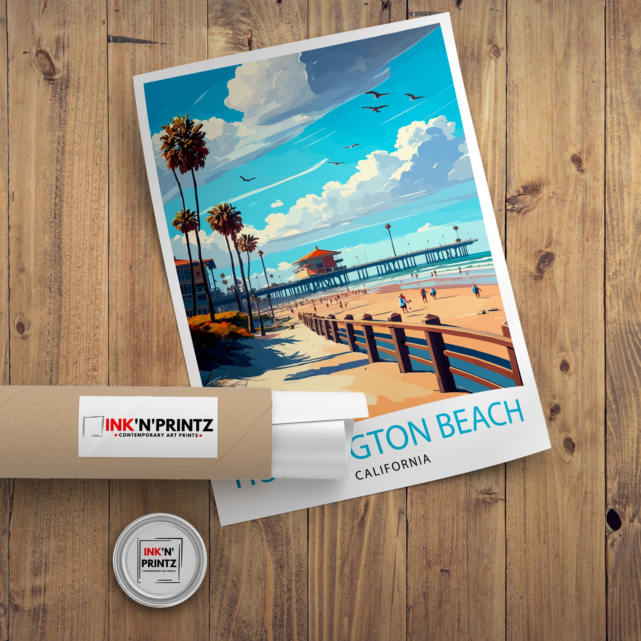 Huntington Beach Pier Art Print | California Travel Poster