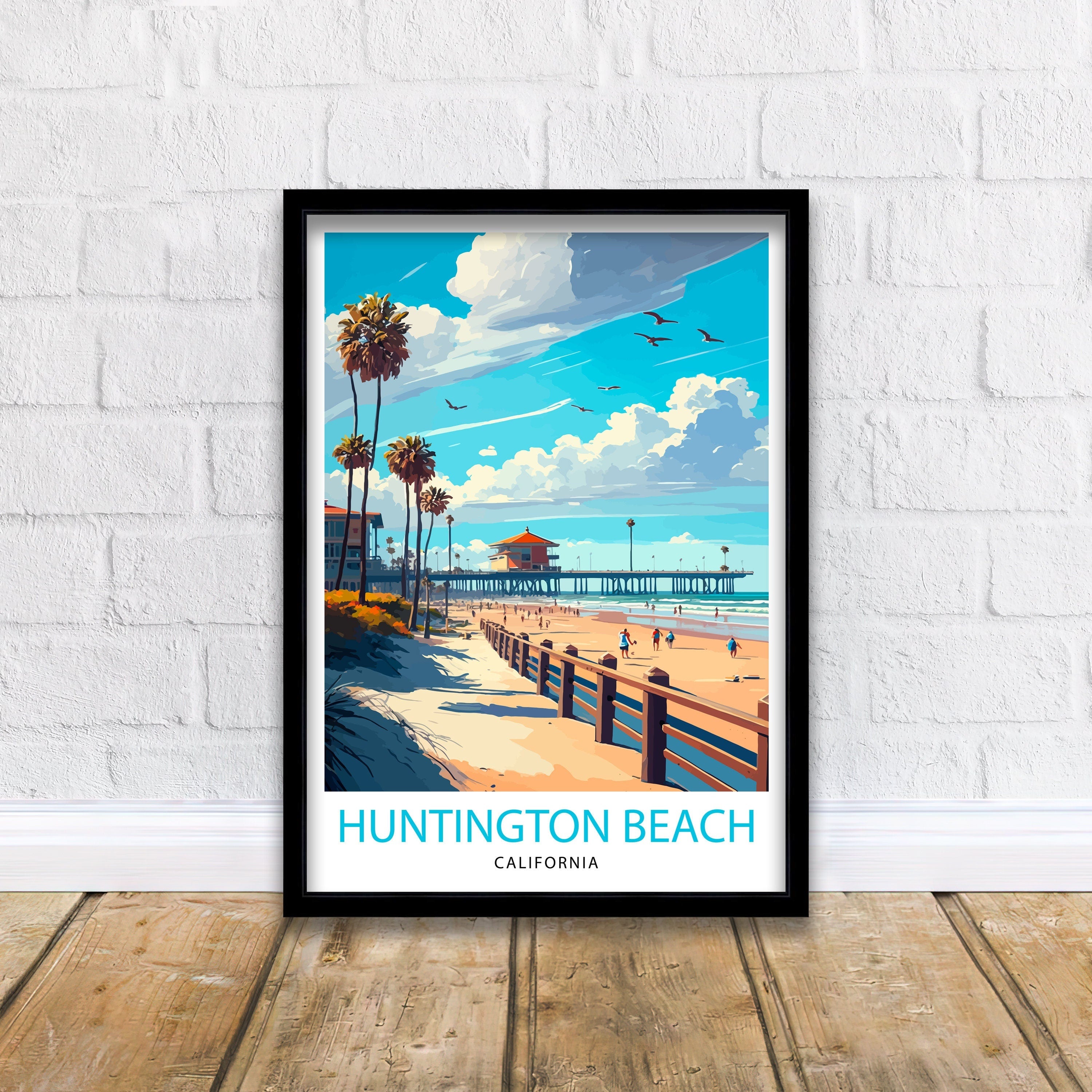 Huntington Beach Pier Art Print | California Travel Poster