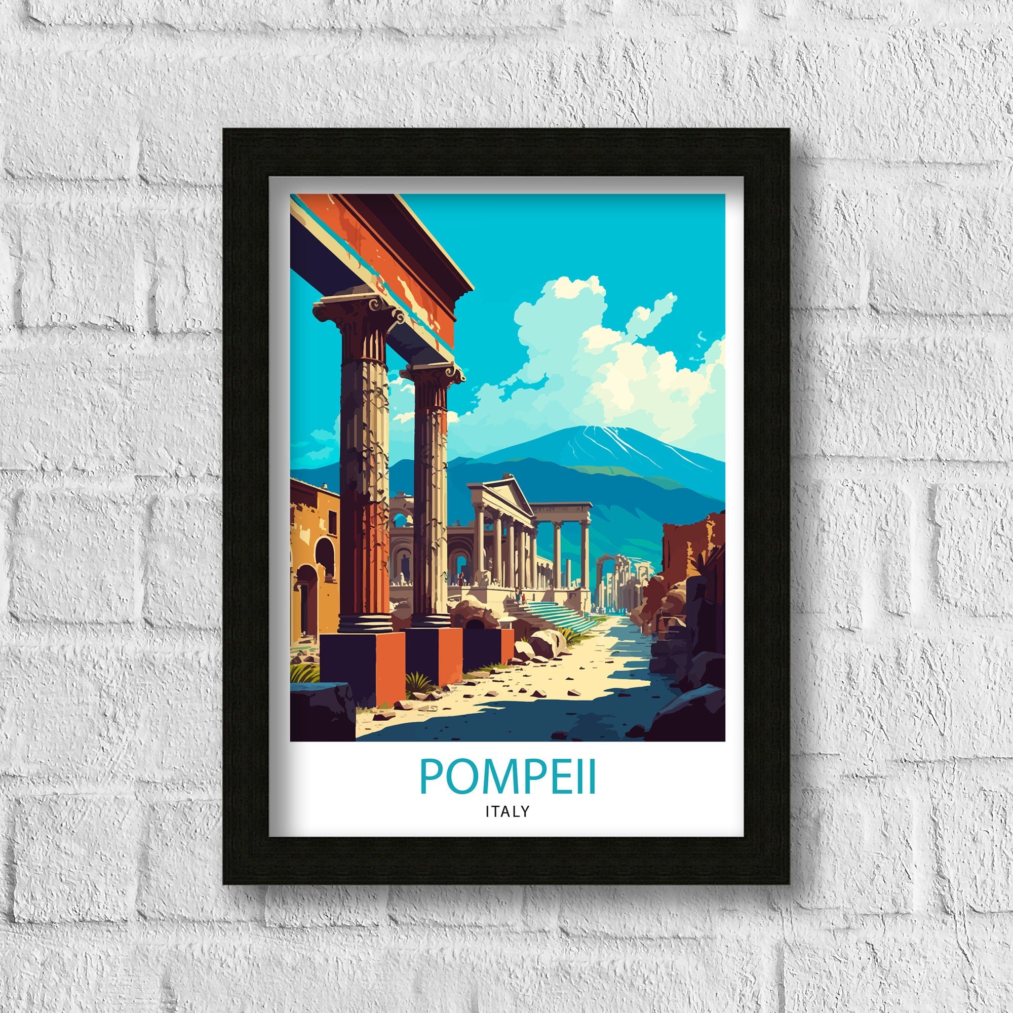 Pompeii Italy Illustration Print | Ancient Ruins Travel Poster