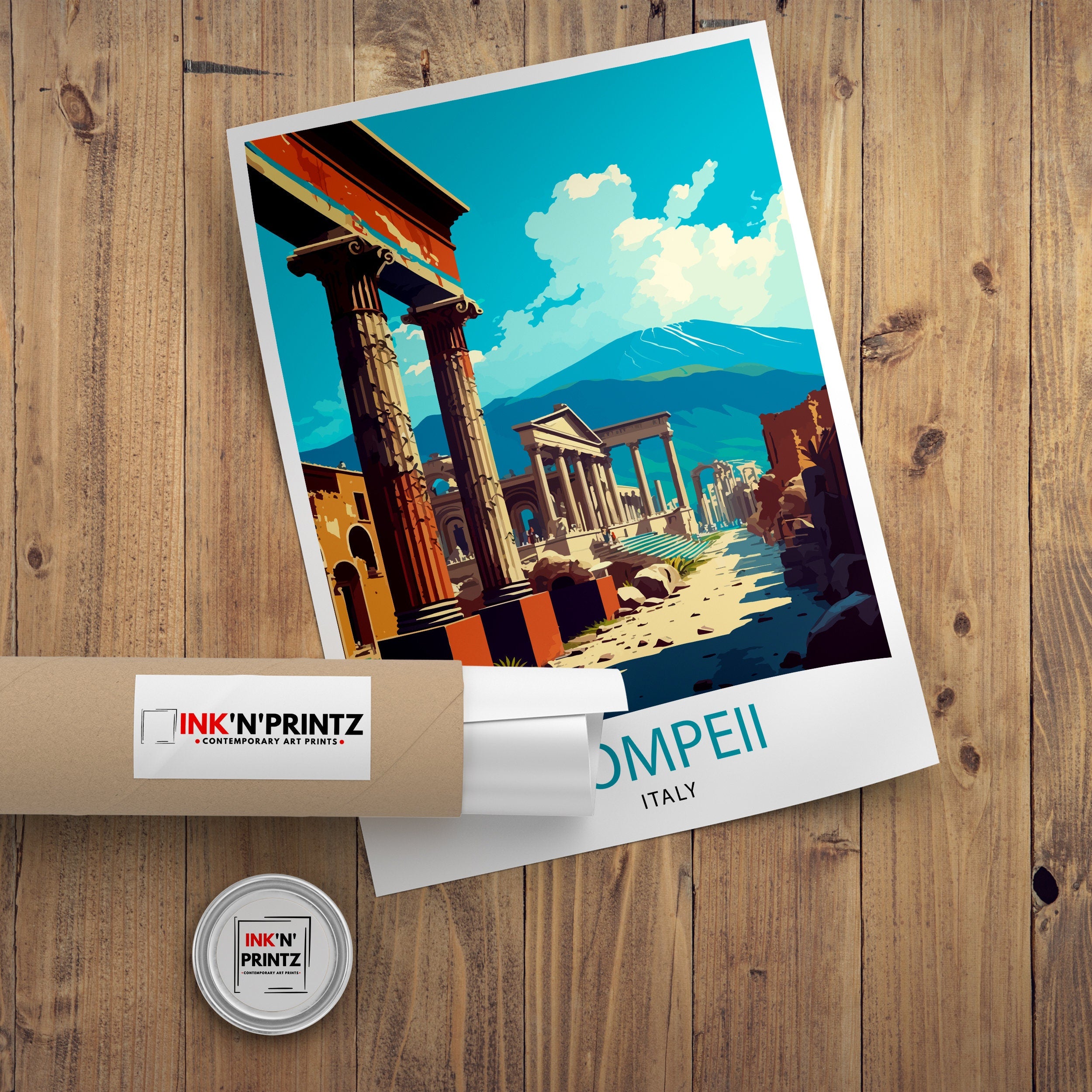 Pompeii Italy Illustration Print | Ancient Ruins Travel Poster