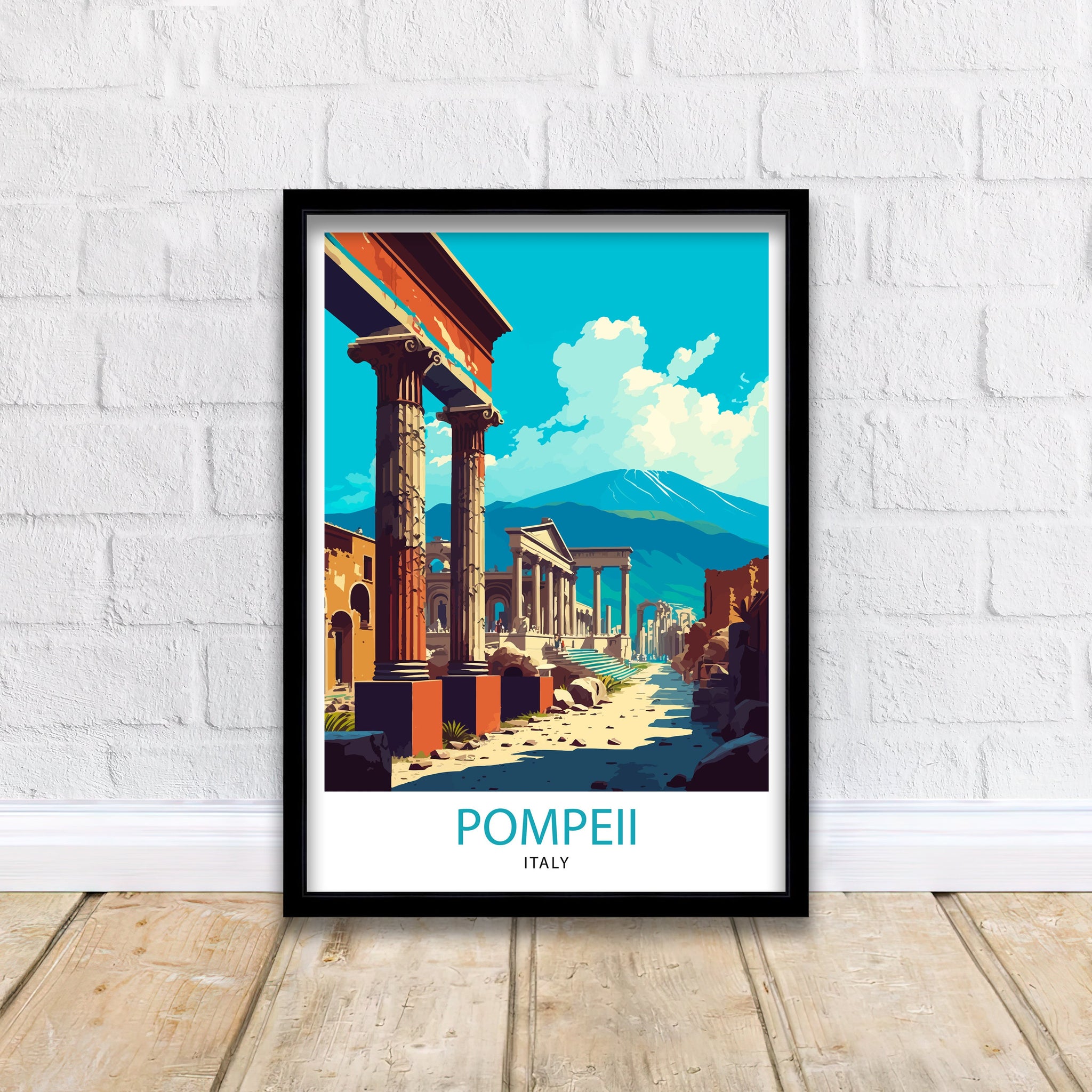 Pompeii Italy Illustration Print | Ancient Ruins Travel Poster