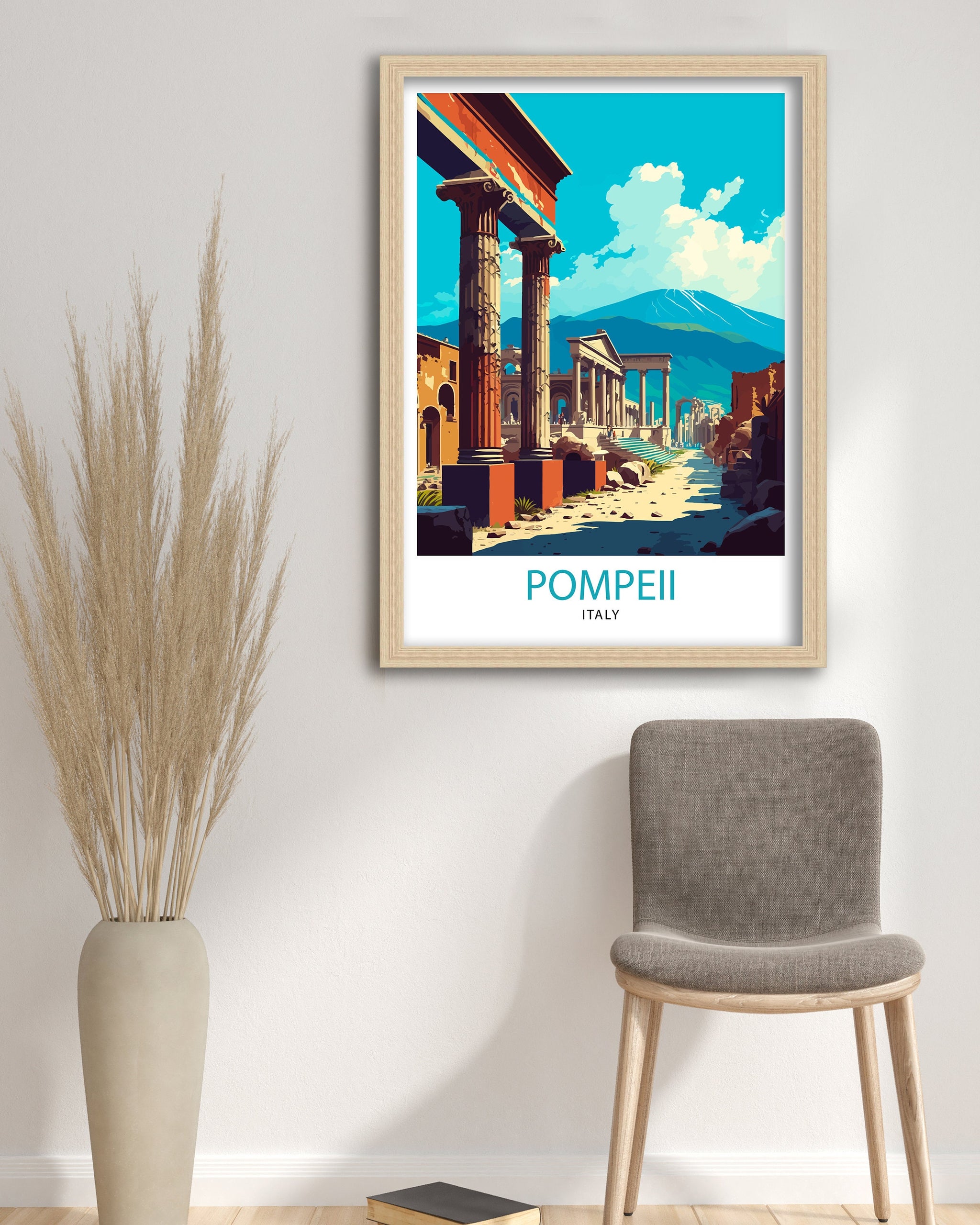 Pompeii Italy Illustration Print | Ancient Ruins Travel Poster