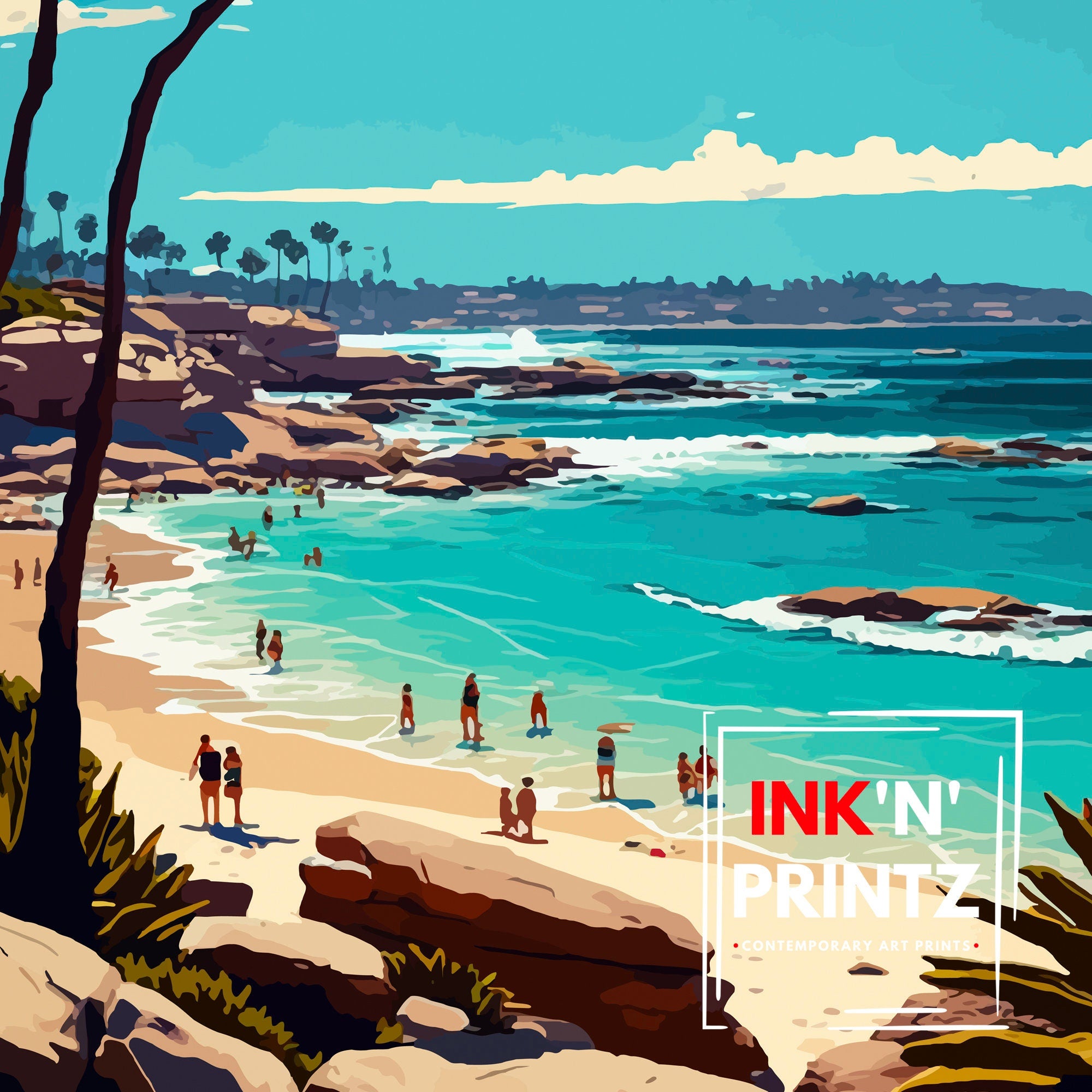 La Jolla Cove Art Print, California Travel Poster