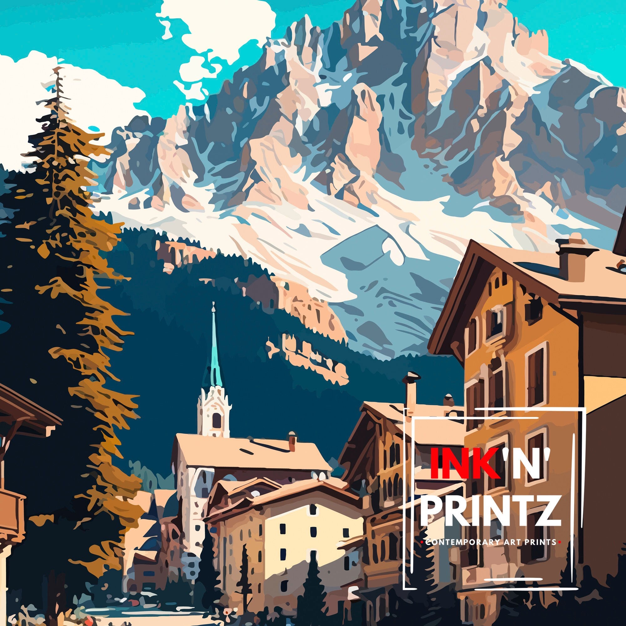 Cortina D'Ampezzo Italy Travel Poster, Matt Print