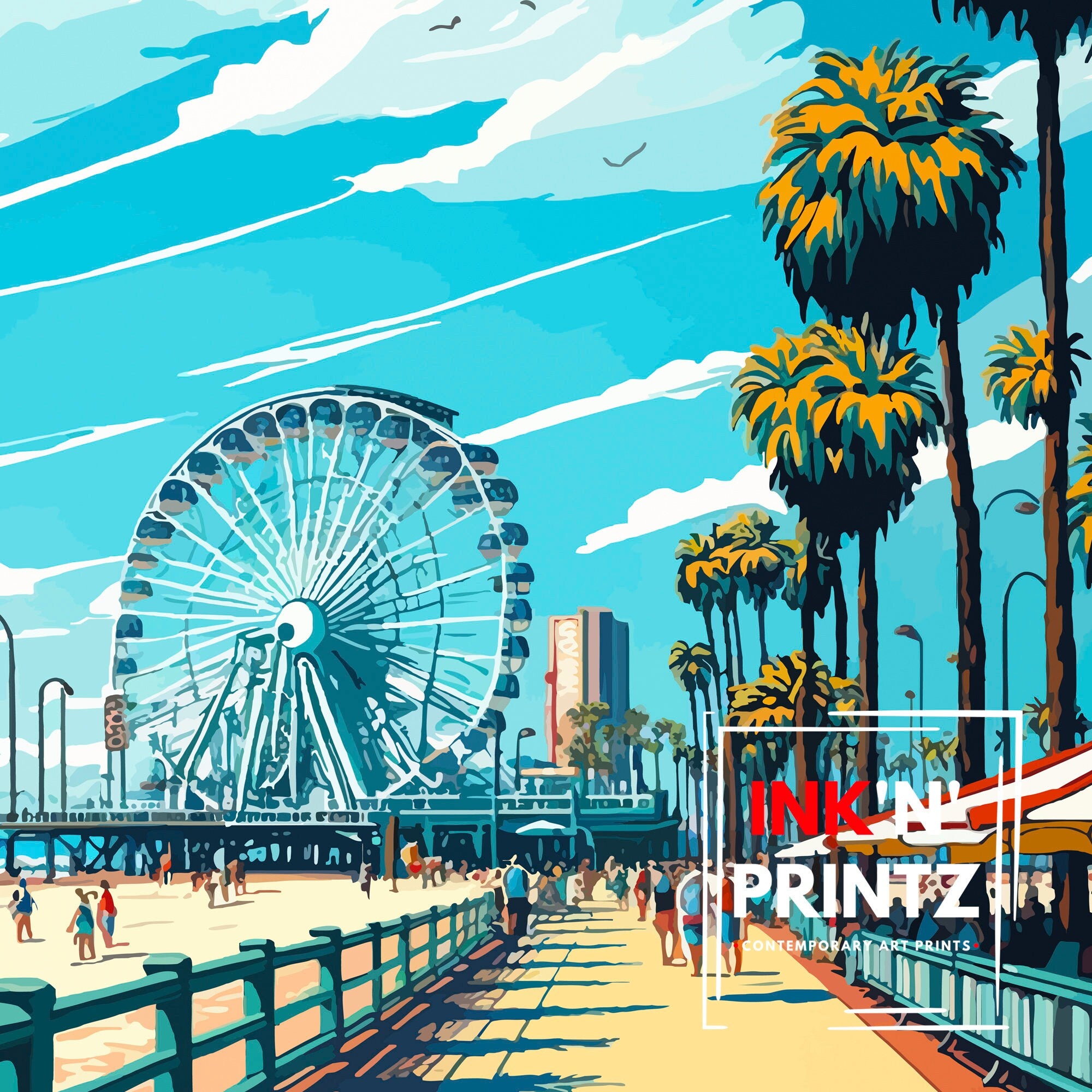 Santa Monica Pier Print, California Beach Travel Poster
