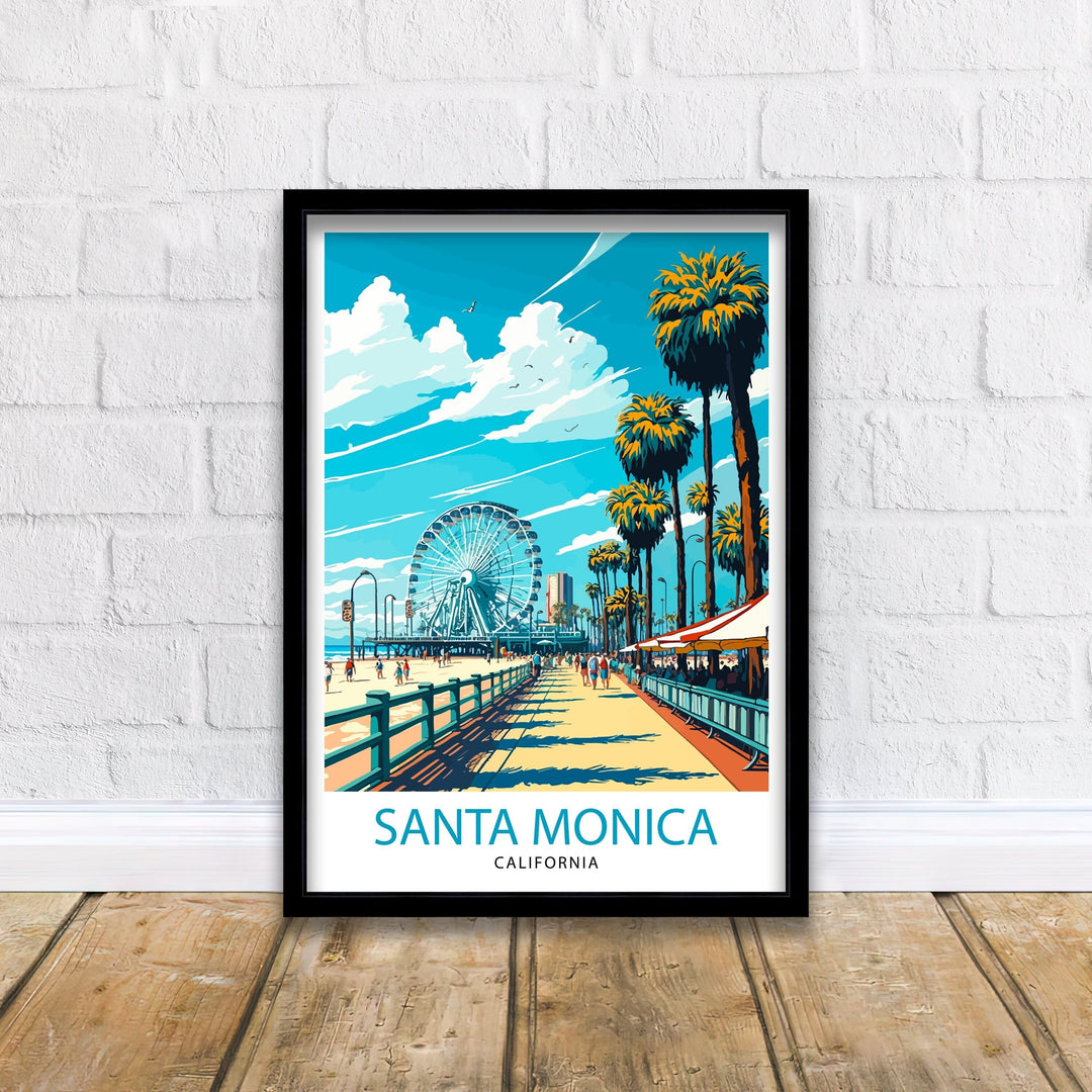 Santa Monica Beach Travel Poster California Wall Art Beach Decor Santa Monica Pier Travel Poster Gift for Beach Lovers