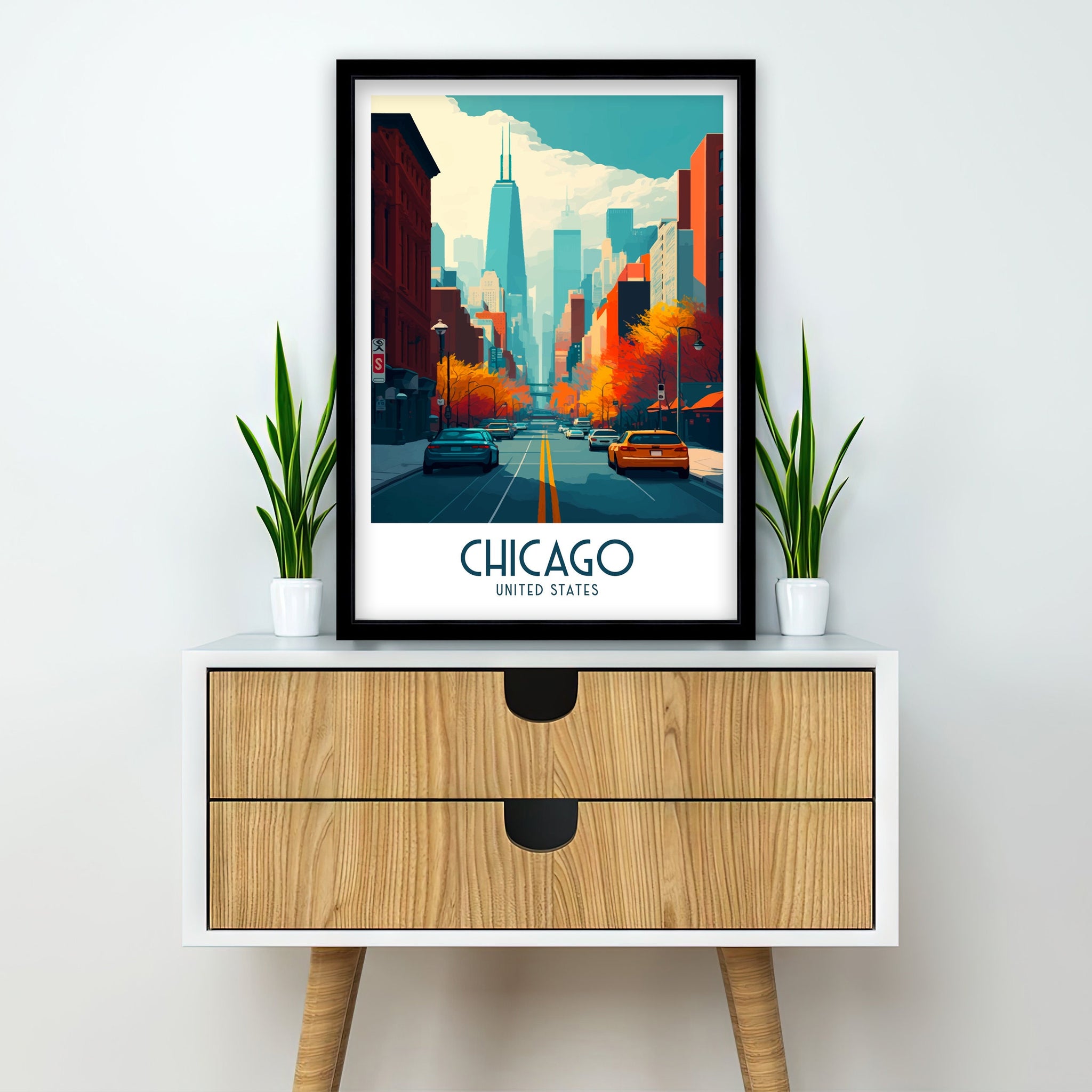 Chicago Travel Poster, Willis Tower & The Bean, Home Decor