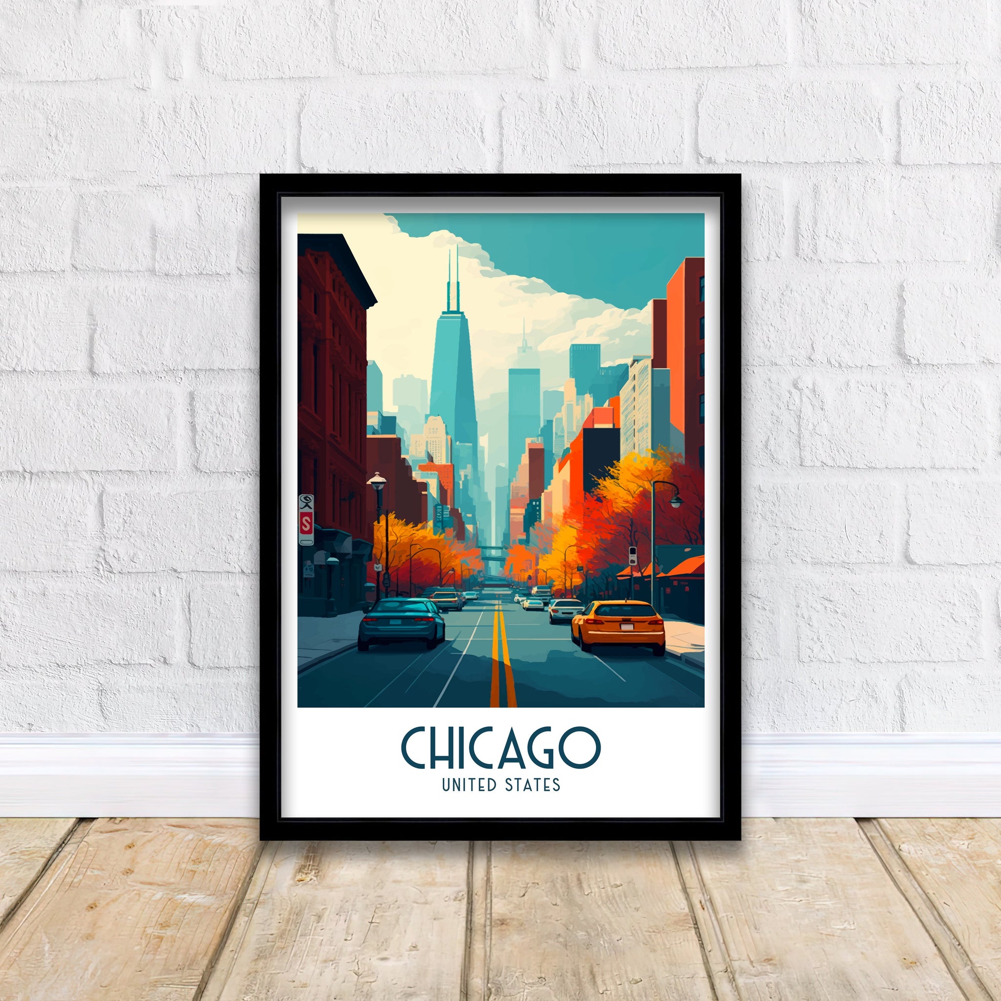 Chicago Travel Poster, Willis Tower & The Bean, Home Decor