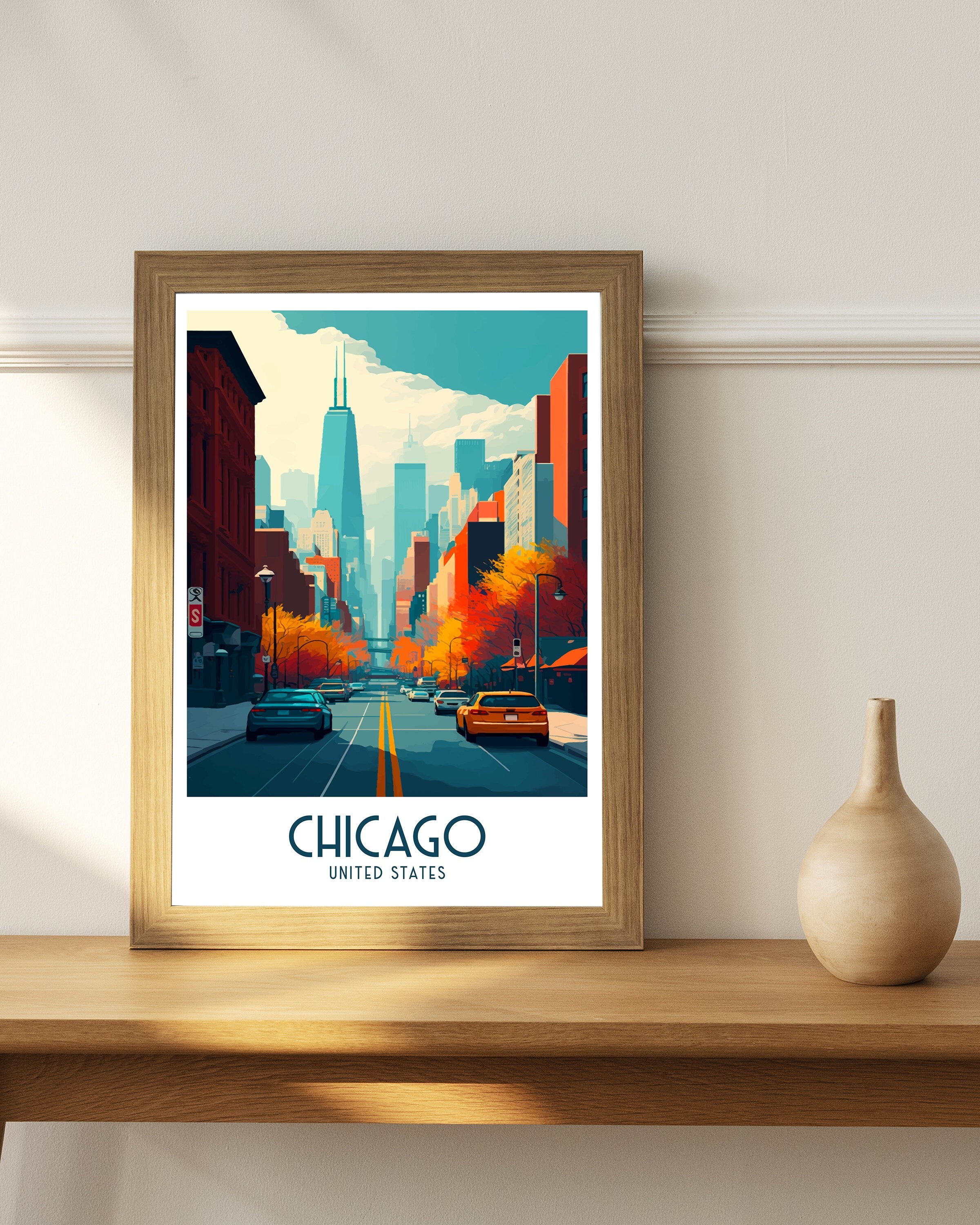 Chicago Travel Poster, Willis Tower & The Bean, Home Decor