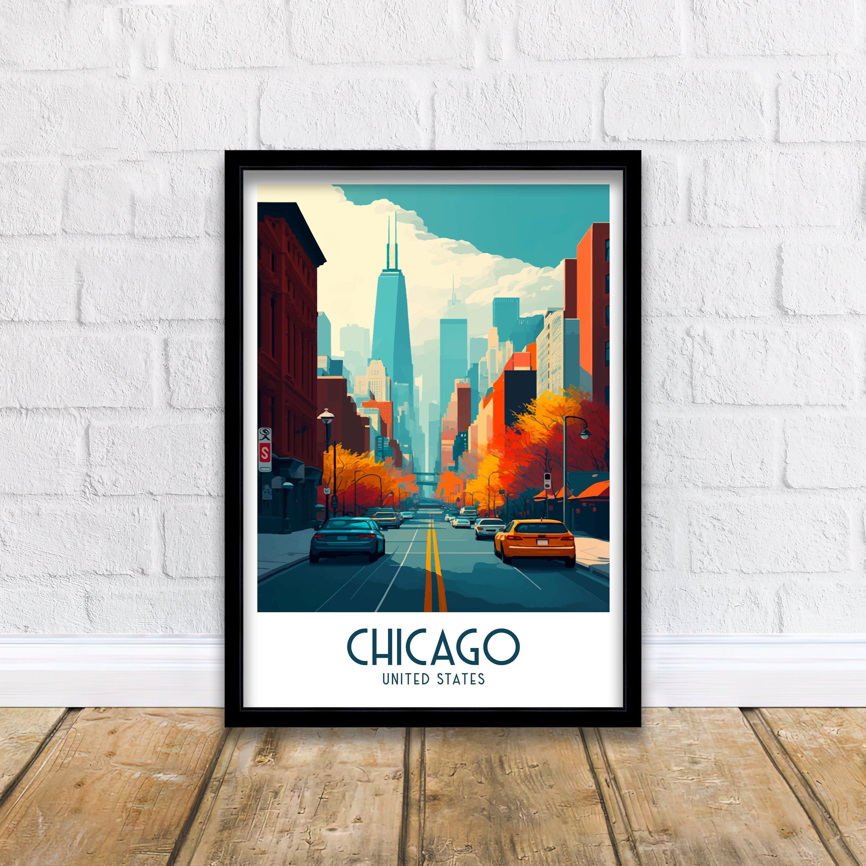 Chicago Travel Poster, Willis Tower & The Bean, Home Decor