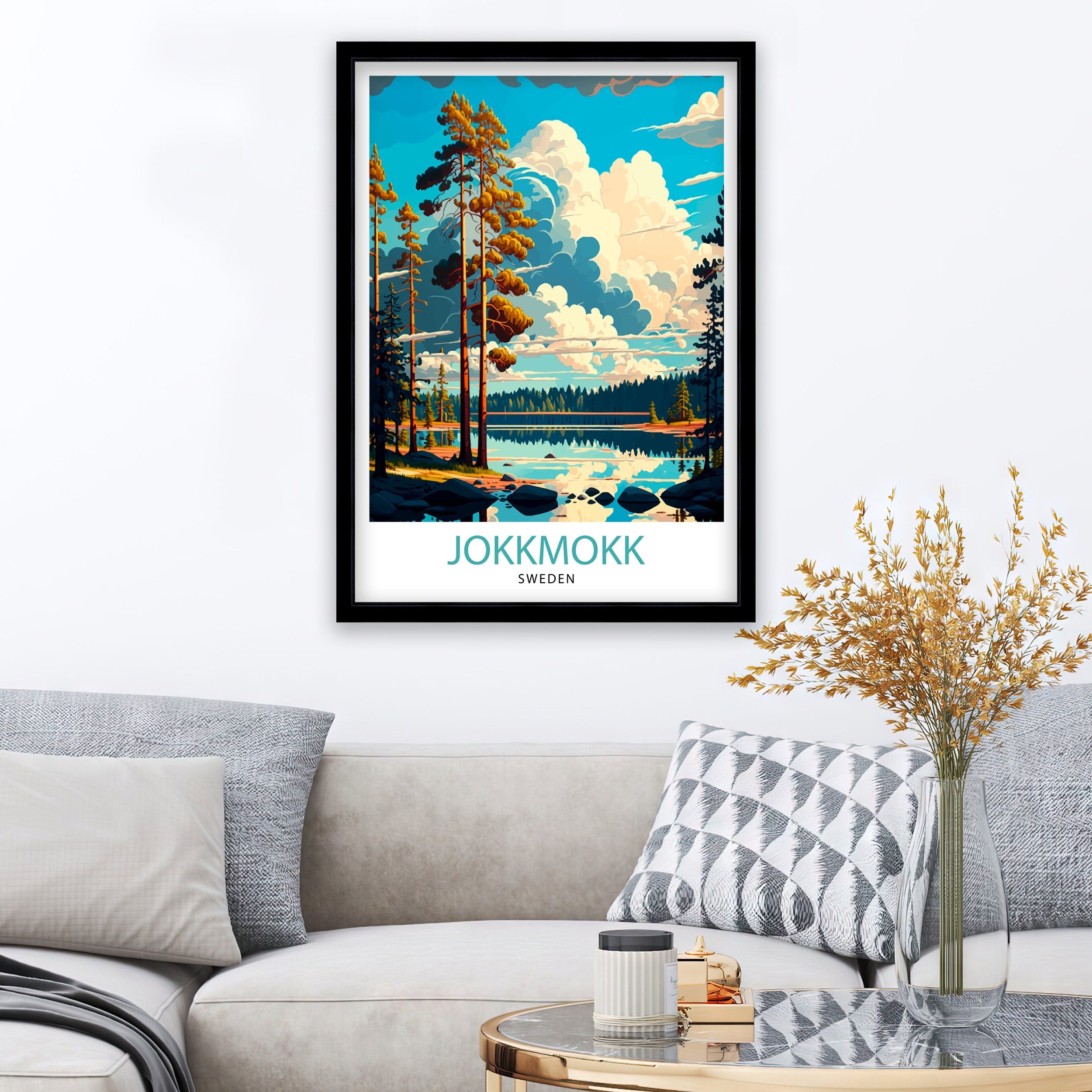 Jokkmokk Sweden Travel Poster, Scandinavian Illustration