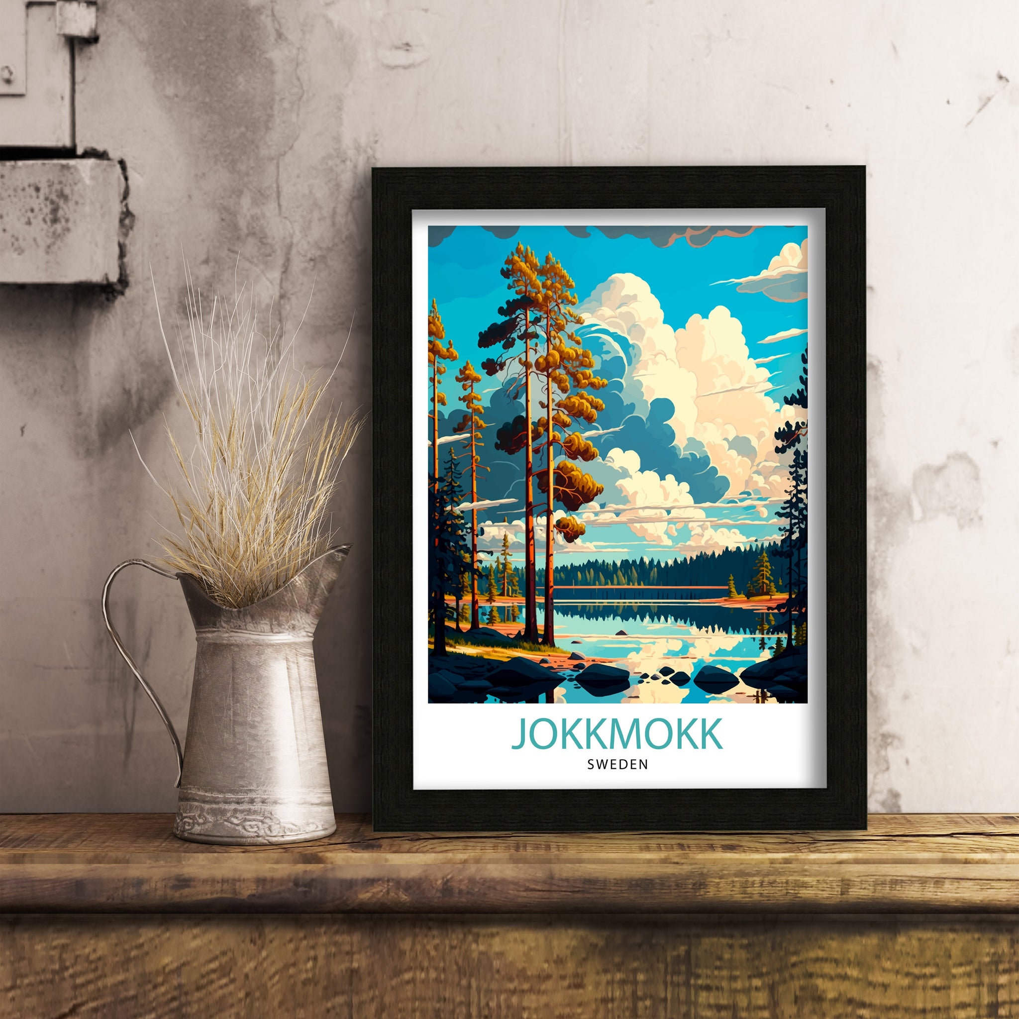 Jokkmokk Sweden Travel Poster, Scandinavian Illustration