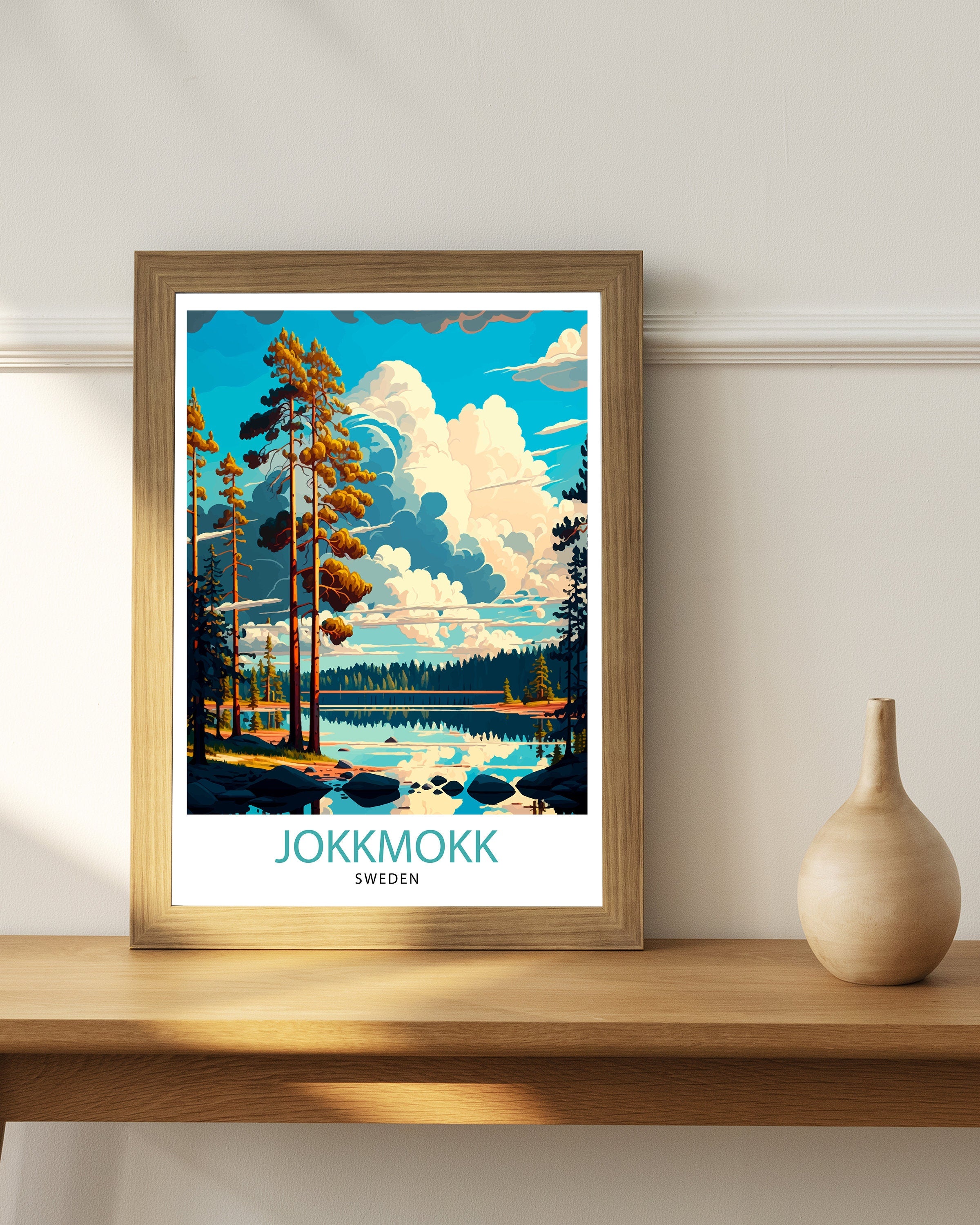 Jokkmokk Sweden Travel Poster, Scandinavian Illustration