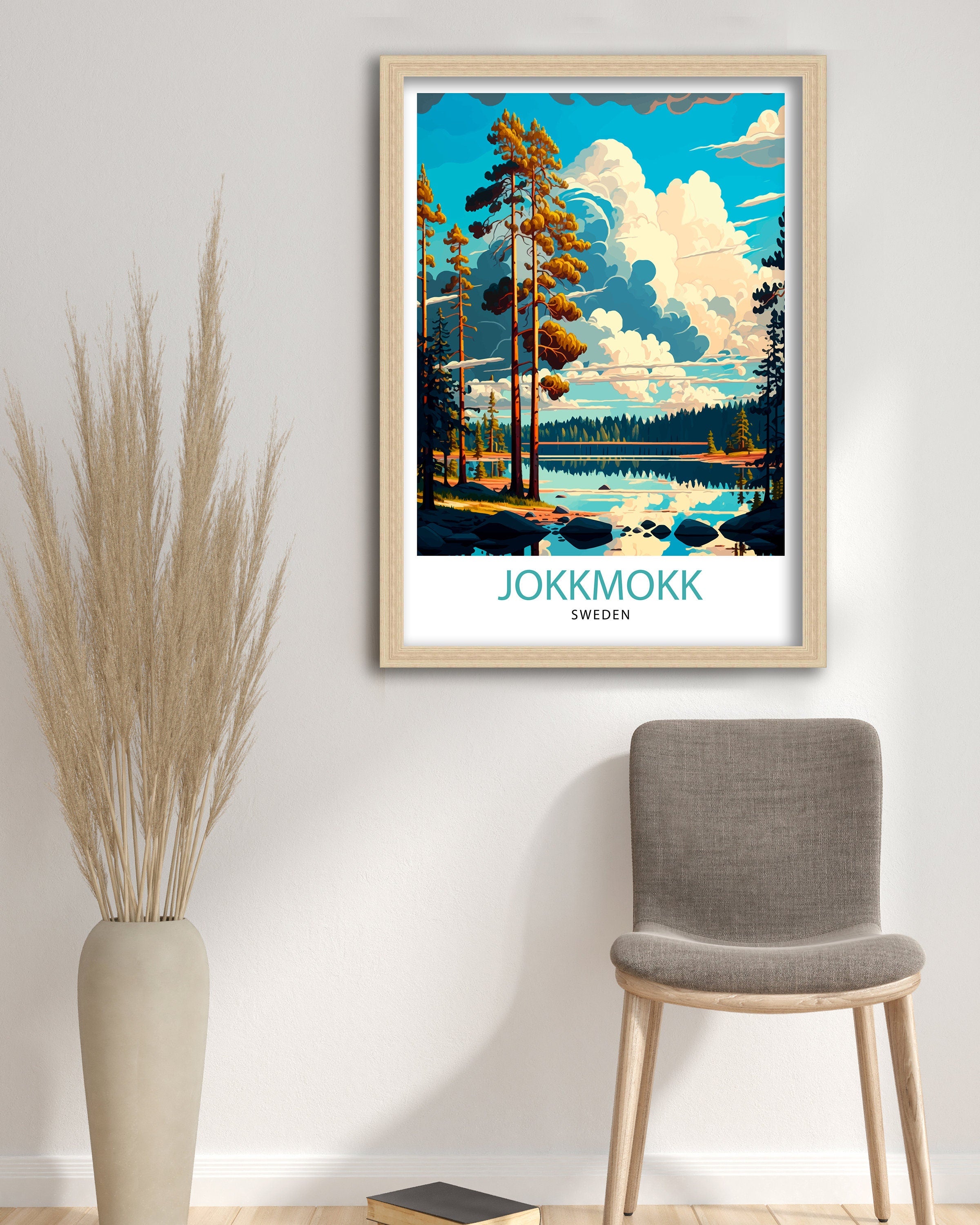 Jokkmokk Sweden Travel Poster, Scandinavian Illustration