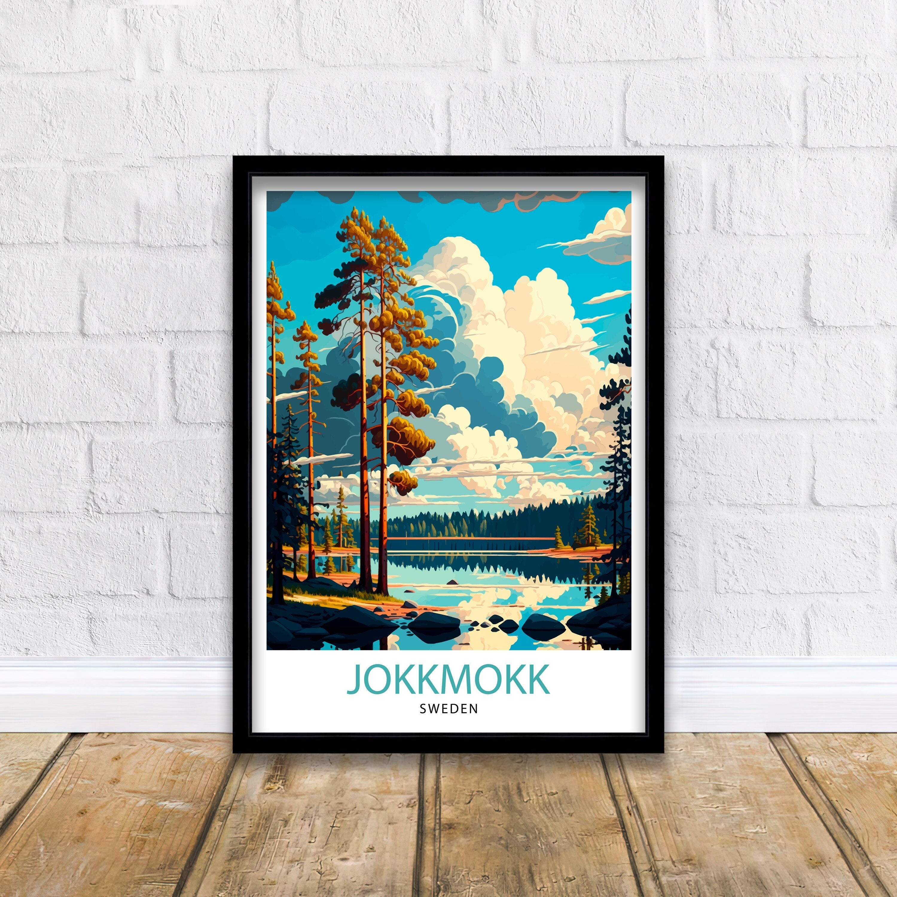 Jokkmokk Sweden Travel Poster, Scandinavian Illustration