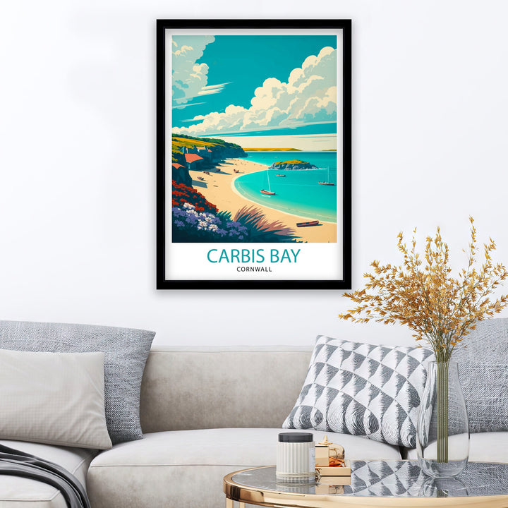 Carbis Bay Cornwall Travel Print, Coastal Illustration