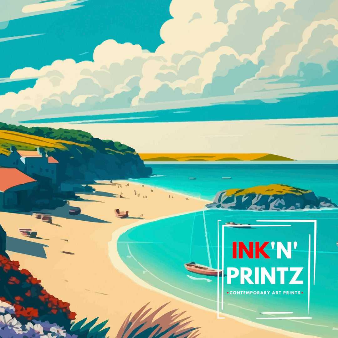 Carbis Bay Cornwall Travel Poster Carbis Bay Wall Art Carbis Bay Home Decor Carbis Bay Illustration Carbis Bay Travel Poster Gift for Carbis