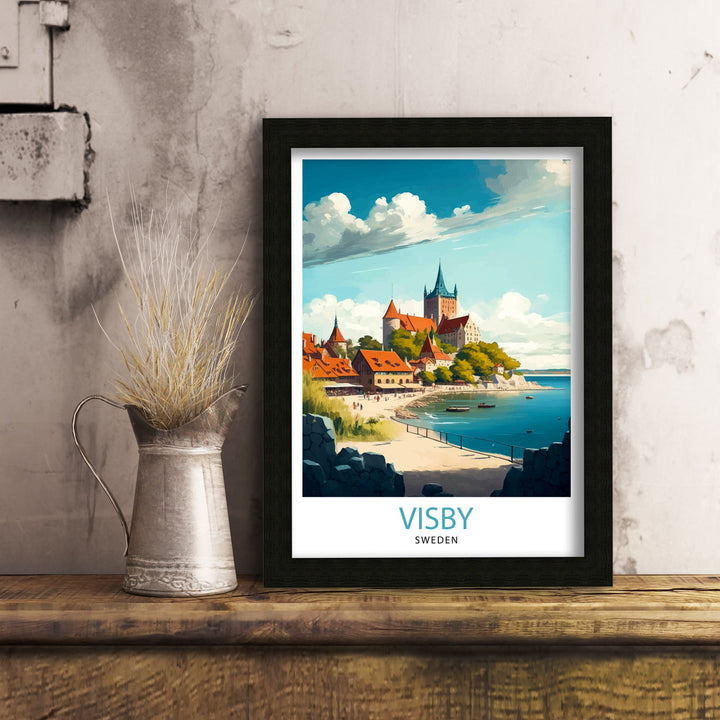 Visby Sweden Travel Poster Visby Wall Art Visby Home Decor Visby Cityscape Illustration Visby Poster Visby Travel Souvenir Sweden Travel