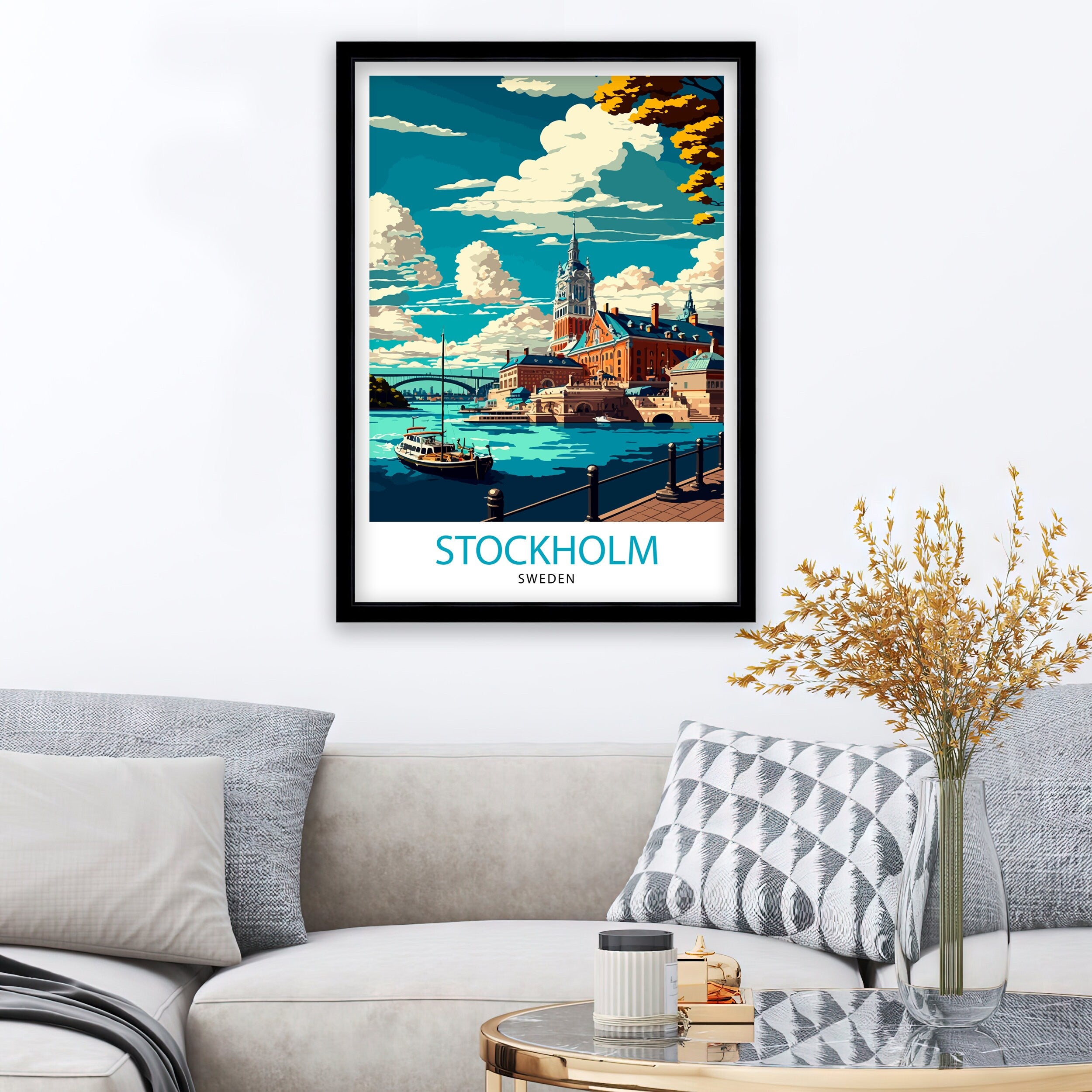 Stockholm Sweden Travel Poster | Scandinavian Illustration Art Print