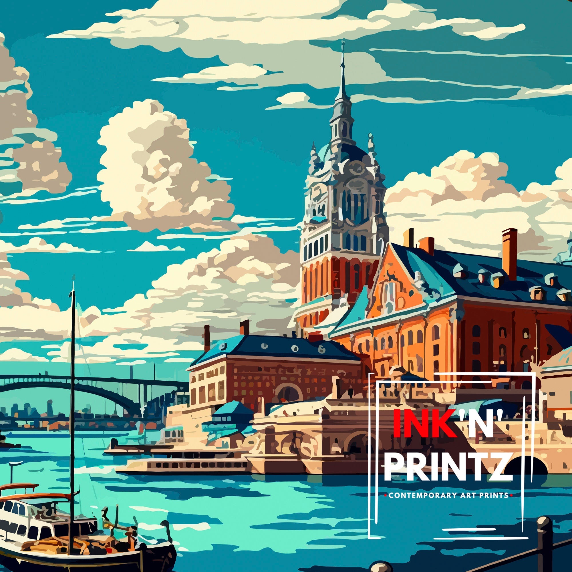 Stockholm Sweden Travel Poster | Scandinavian Illustration Art Print