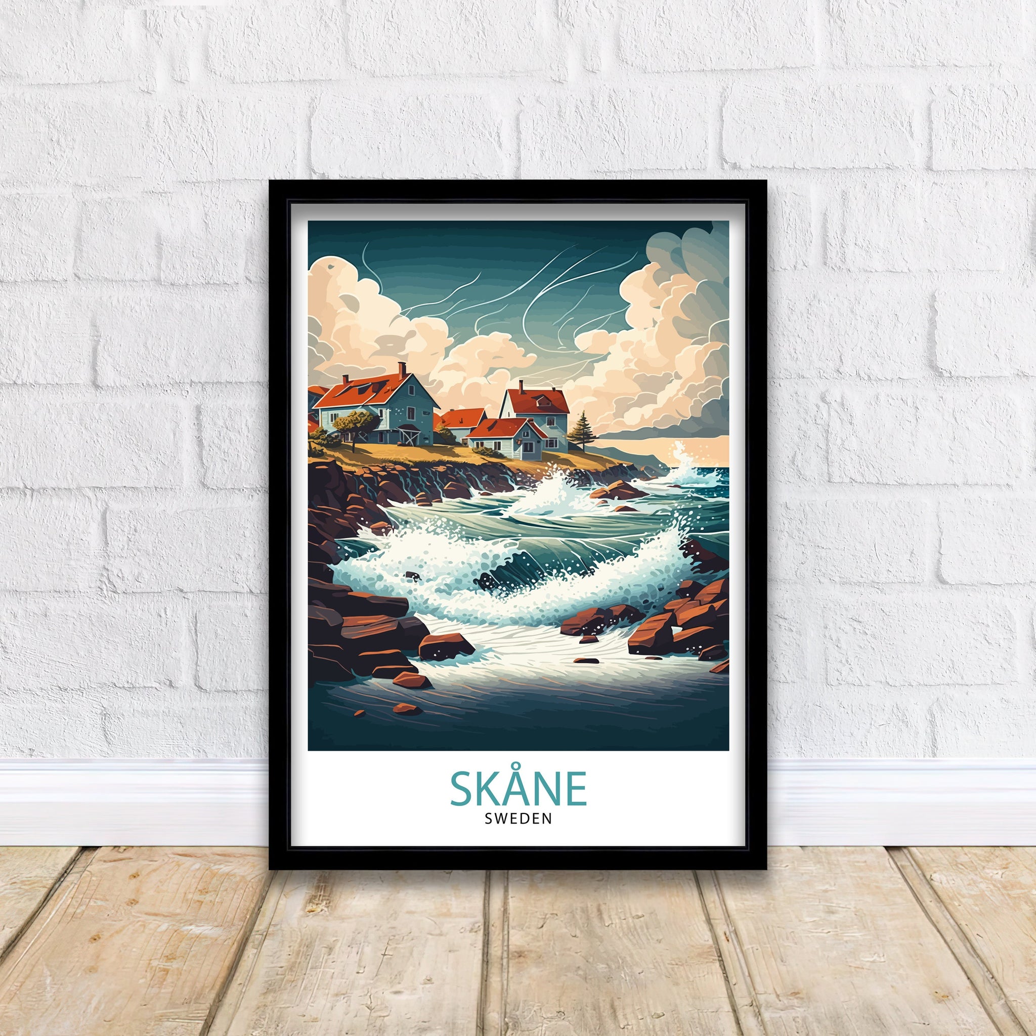 Skane Sweden Travel Poster, Coastal Illustration Art Print
