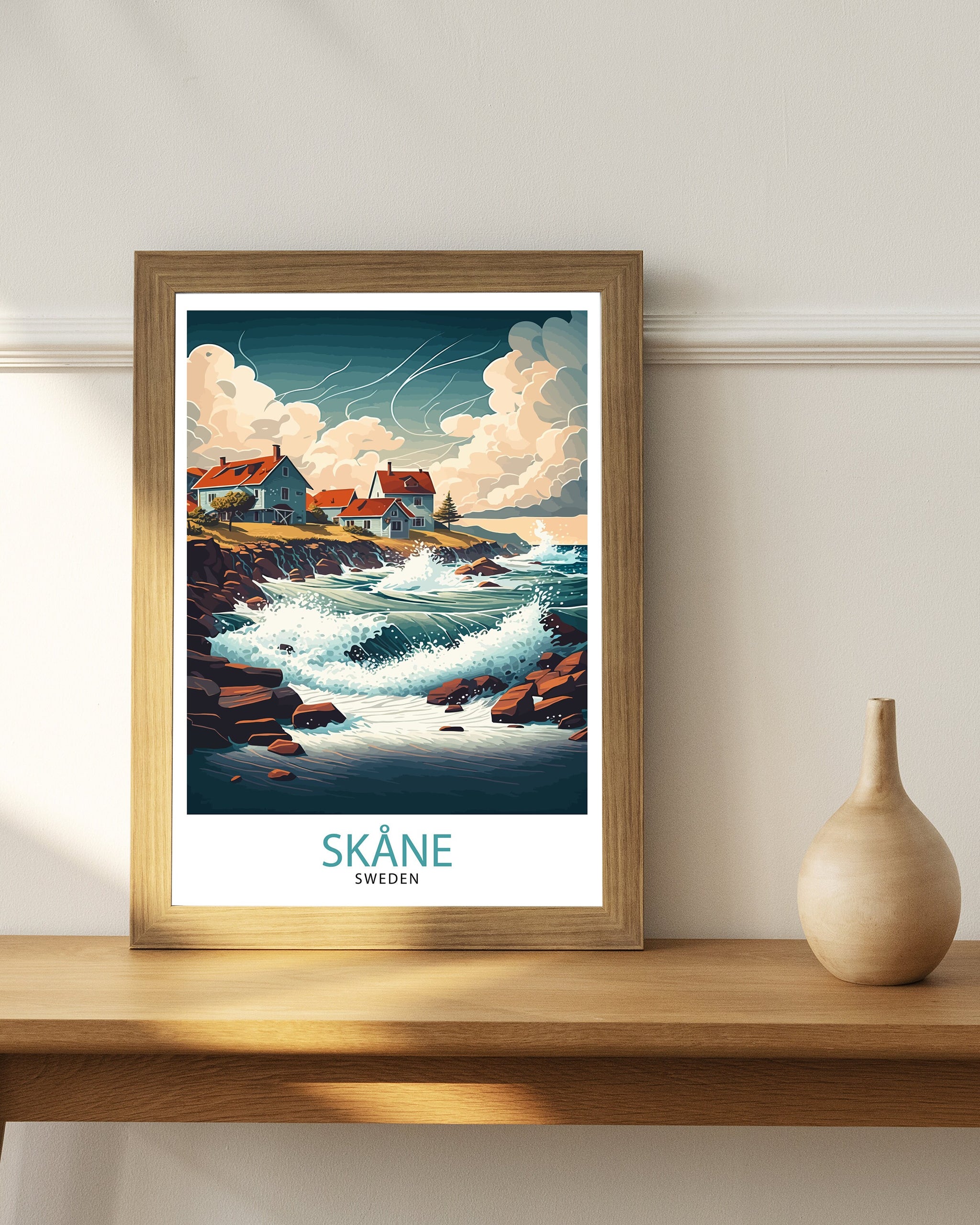 Skane Sweden Travel Poster, Coastal Illustration Art Print