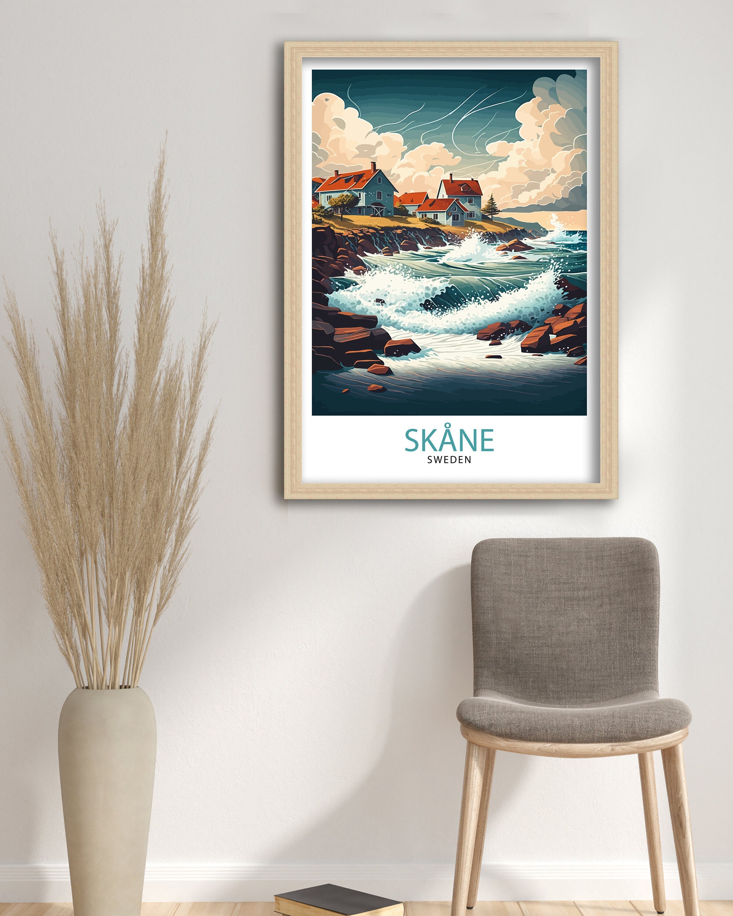 Skane Sweden Travel Poster, Coastal Illustration Art Print