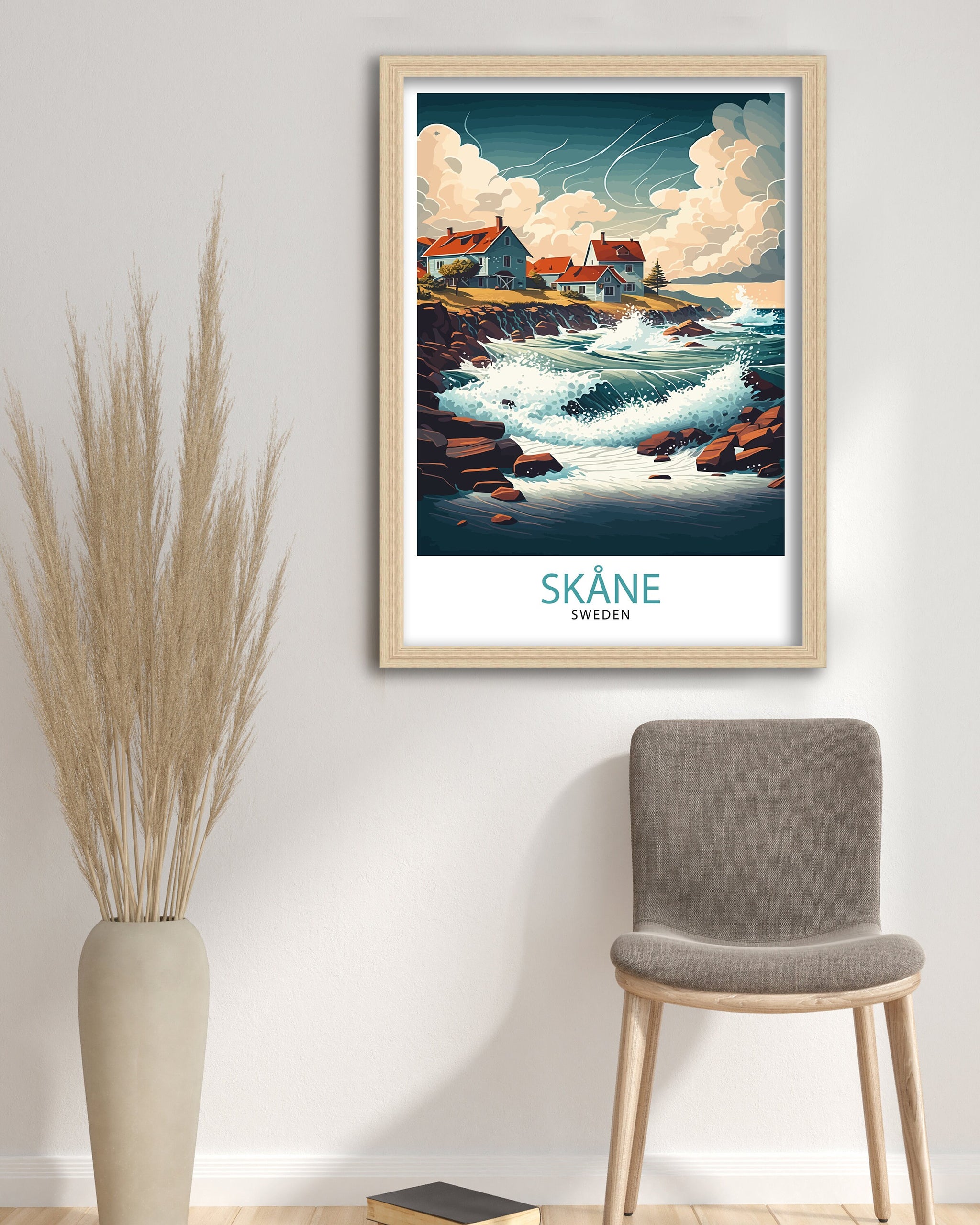 Skane Sweden Travel Poster, Coastal Illustration Art Print