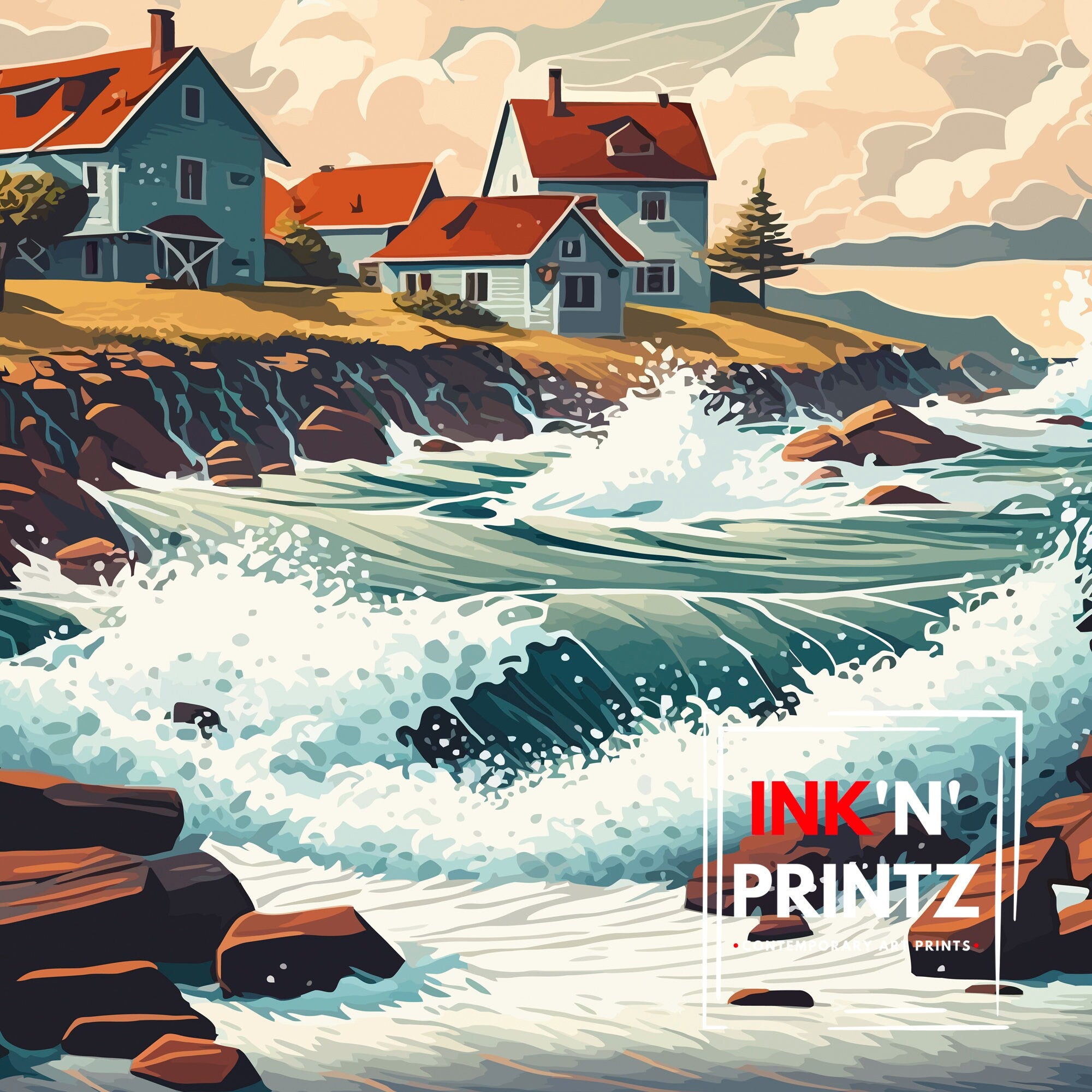 Skane Sweden Travel Poster, Coastal Illustration Art Print