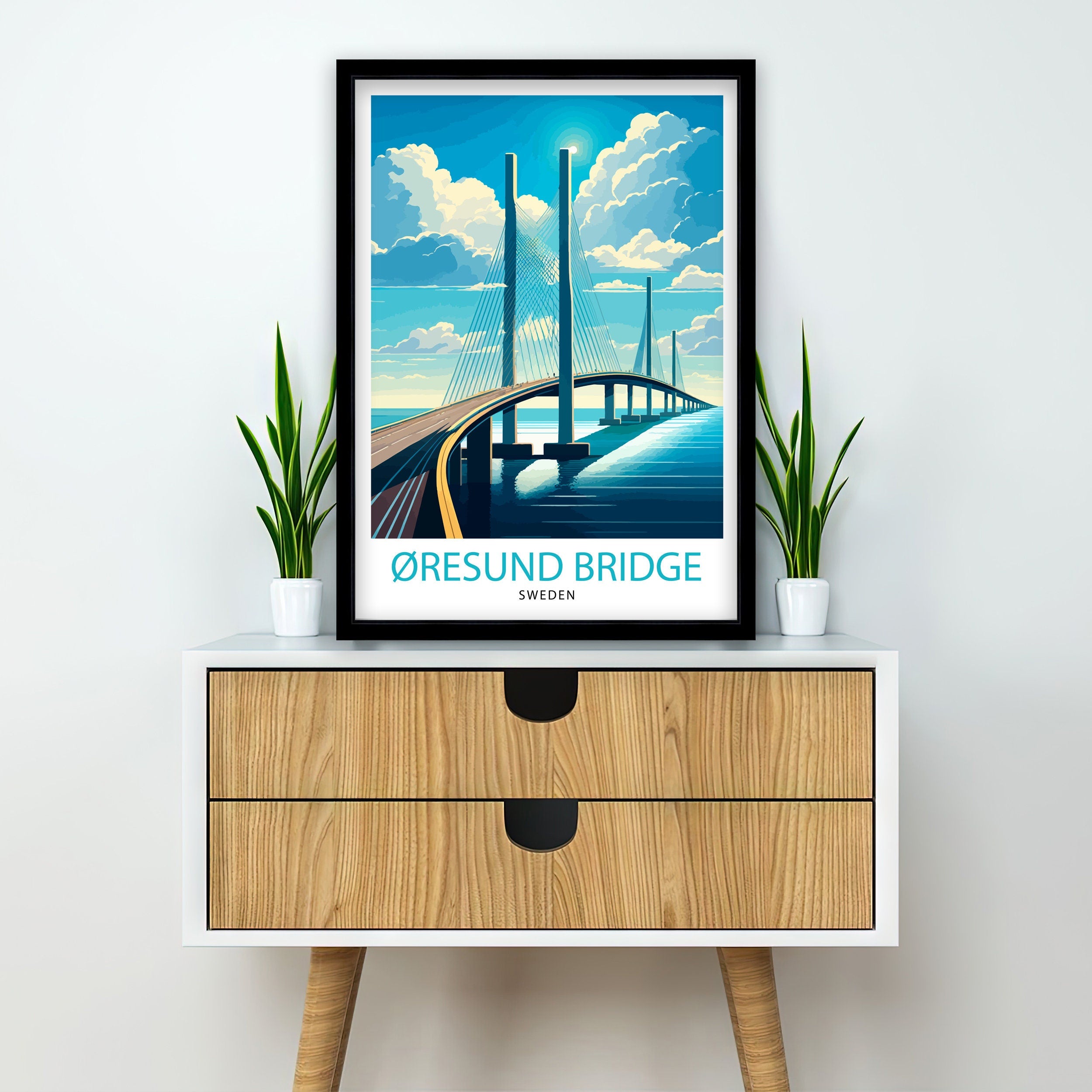 Oresund Bridge Sweden Art Print, Scandinavian Travel Poster