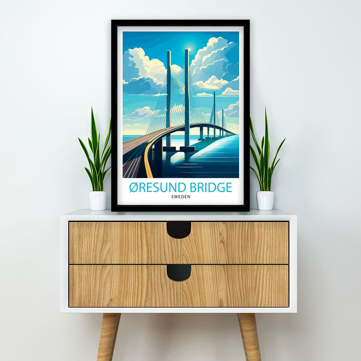 Oresund Bridge Sweden Travel Poster