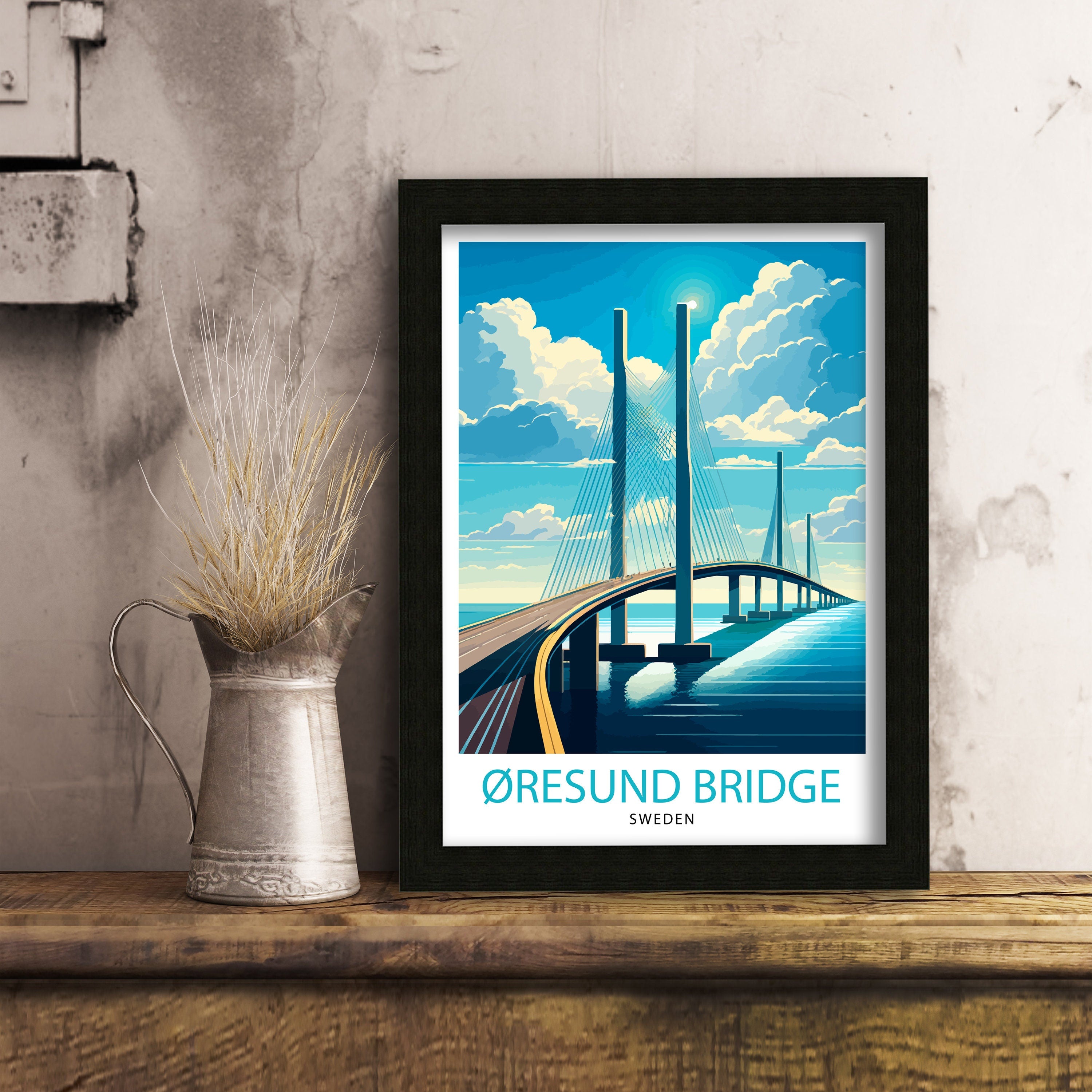 Oresund Bridge Sweden Art Print, Scandinavian Travel Poster