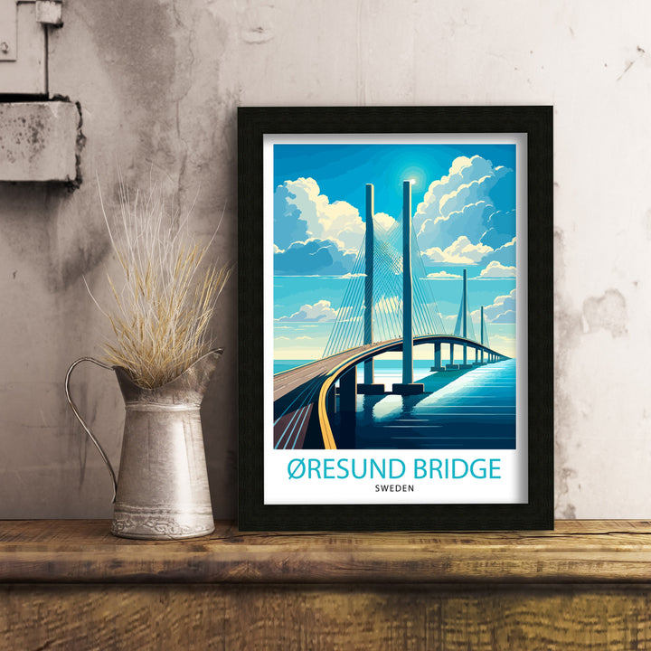 Oresund Bridge Sweden Travel Poster