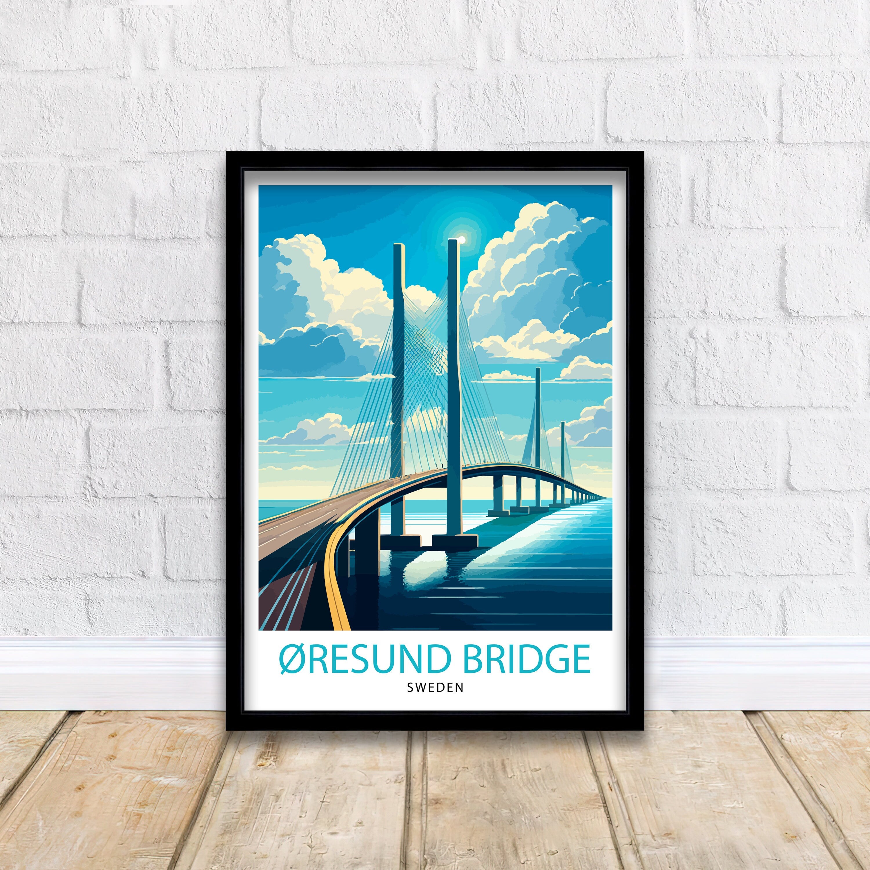 Oresund Bridge Sweden Art Print, Scandinavian Travel Poster