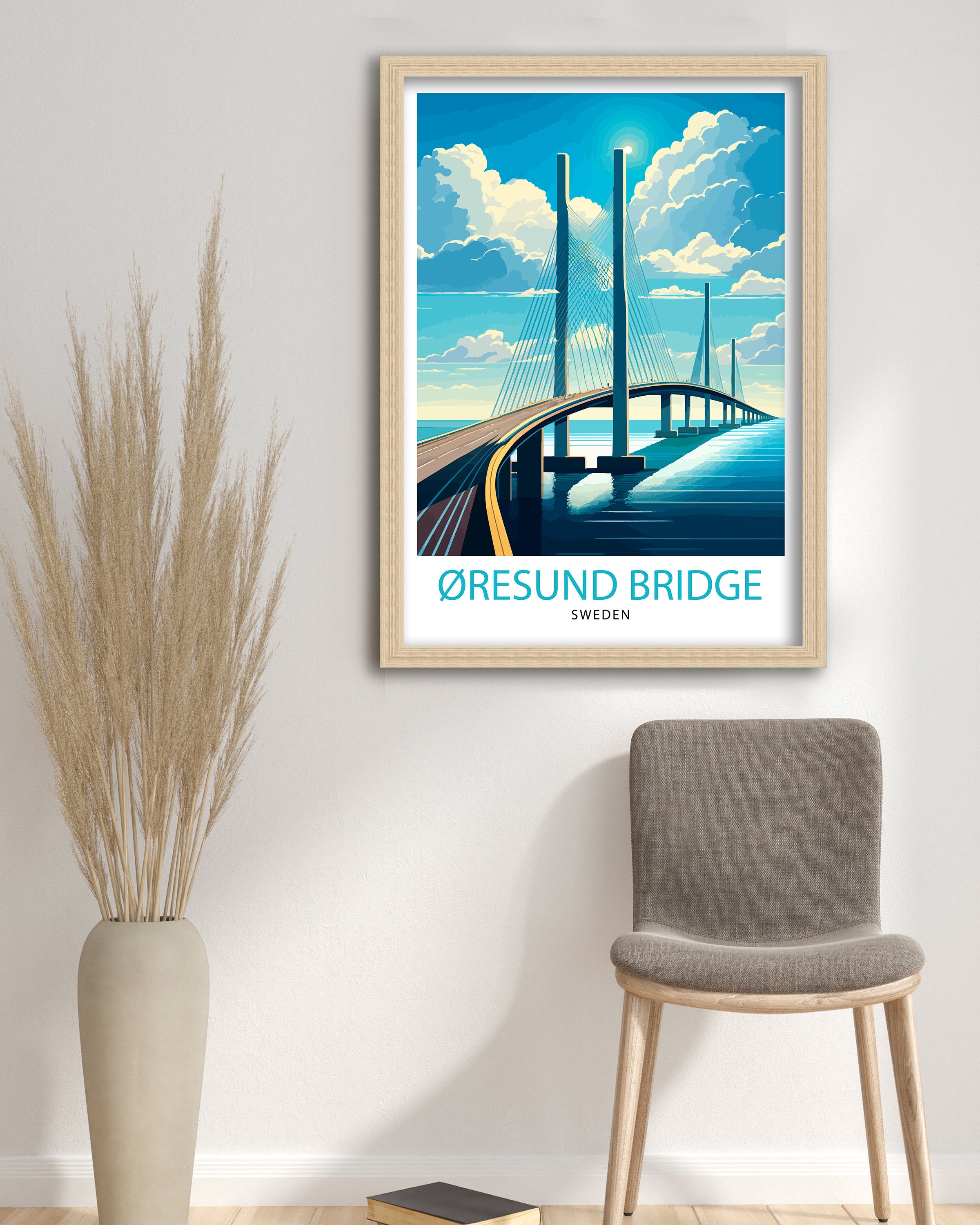 Oresund Bridge Sweden Art Print, Scandinavian Travel Poster