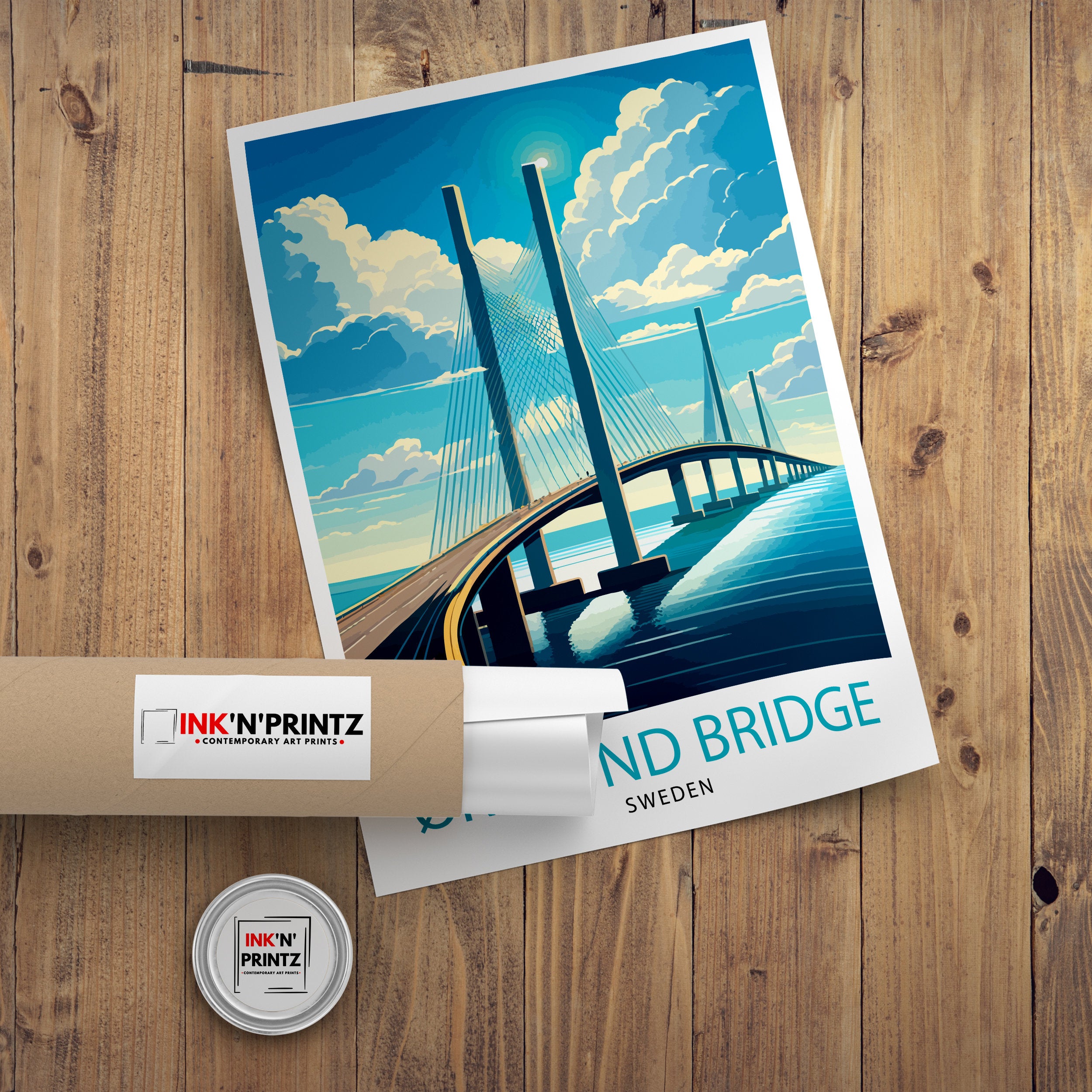 Oresund Bridge Sweden Art Print, Scandinavian Travel Poster